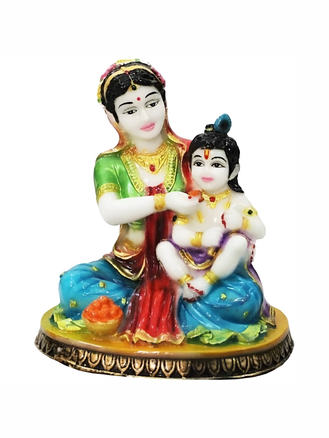 

krishnagallery1 White & Gold Toned Yashoda Mata Krishan Laddu Gopal Religious Showpiece