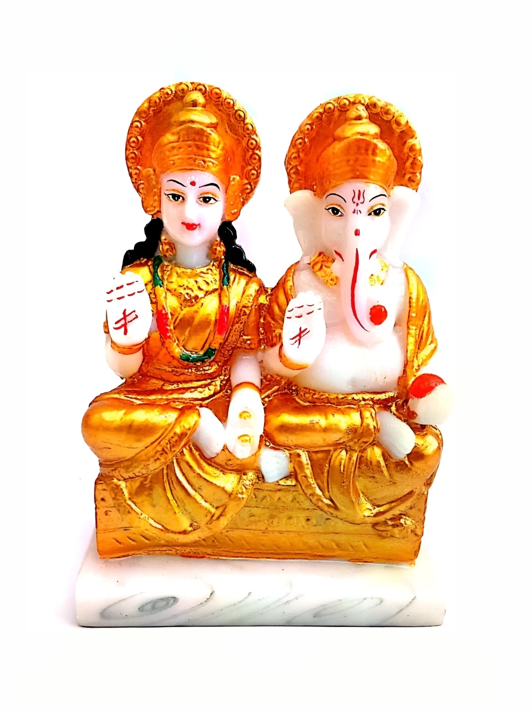 

krishnagallery1 GoldToned and White Laxmi Ganesh Marble Showpiece, Gold