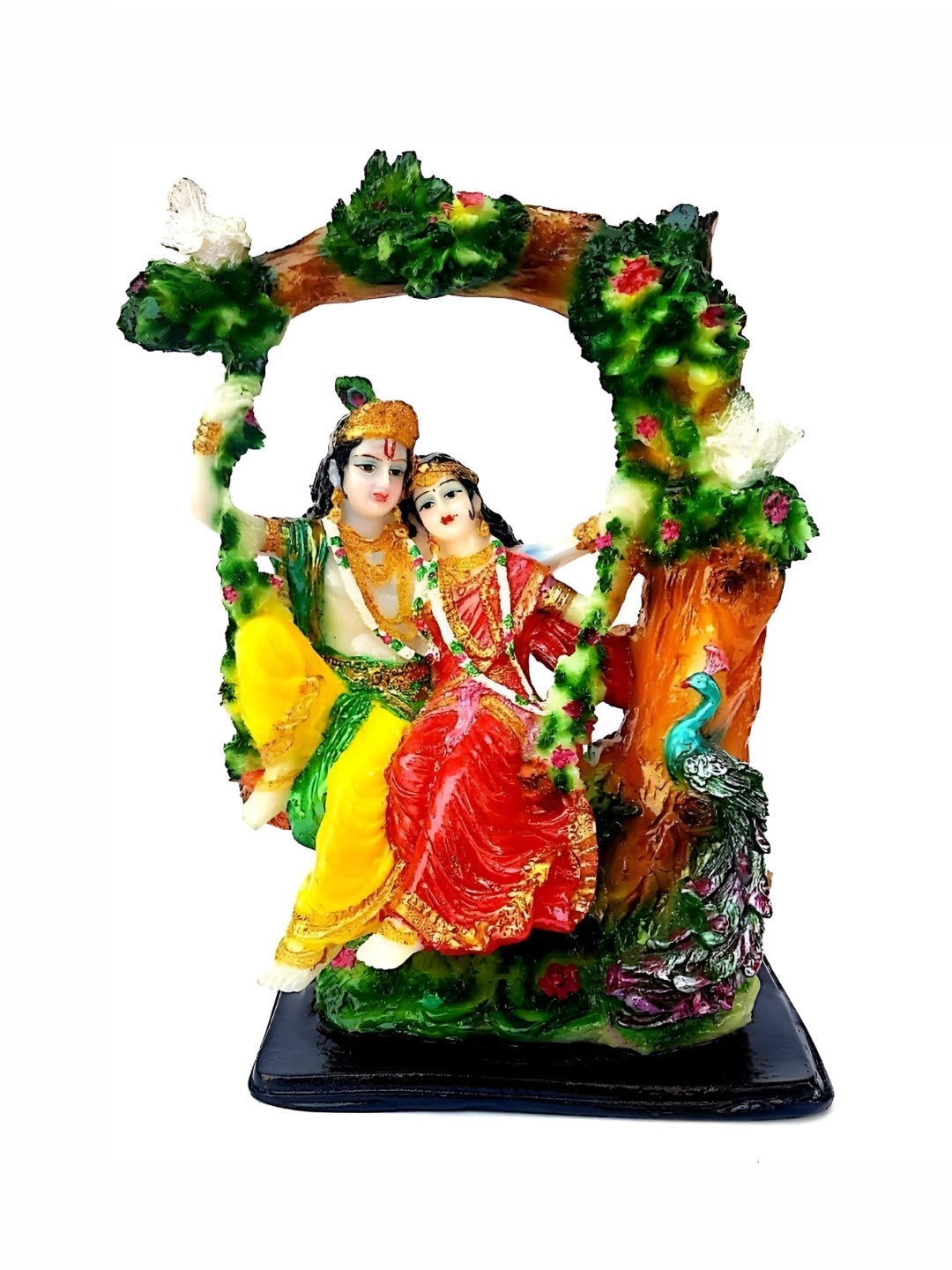

krishnagallery1 Brown & Green Marble Jhula Radha Krishna Murti Decorative Showpiece
