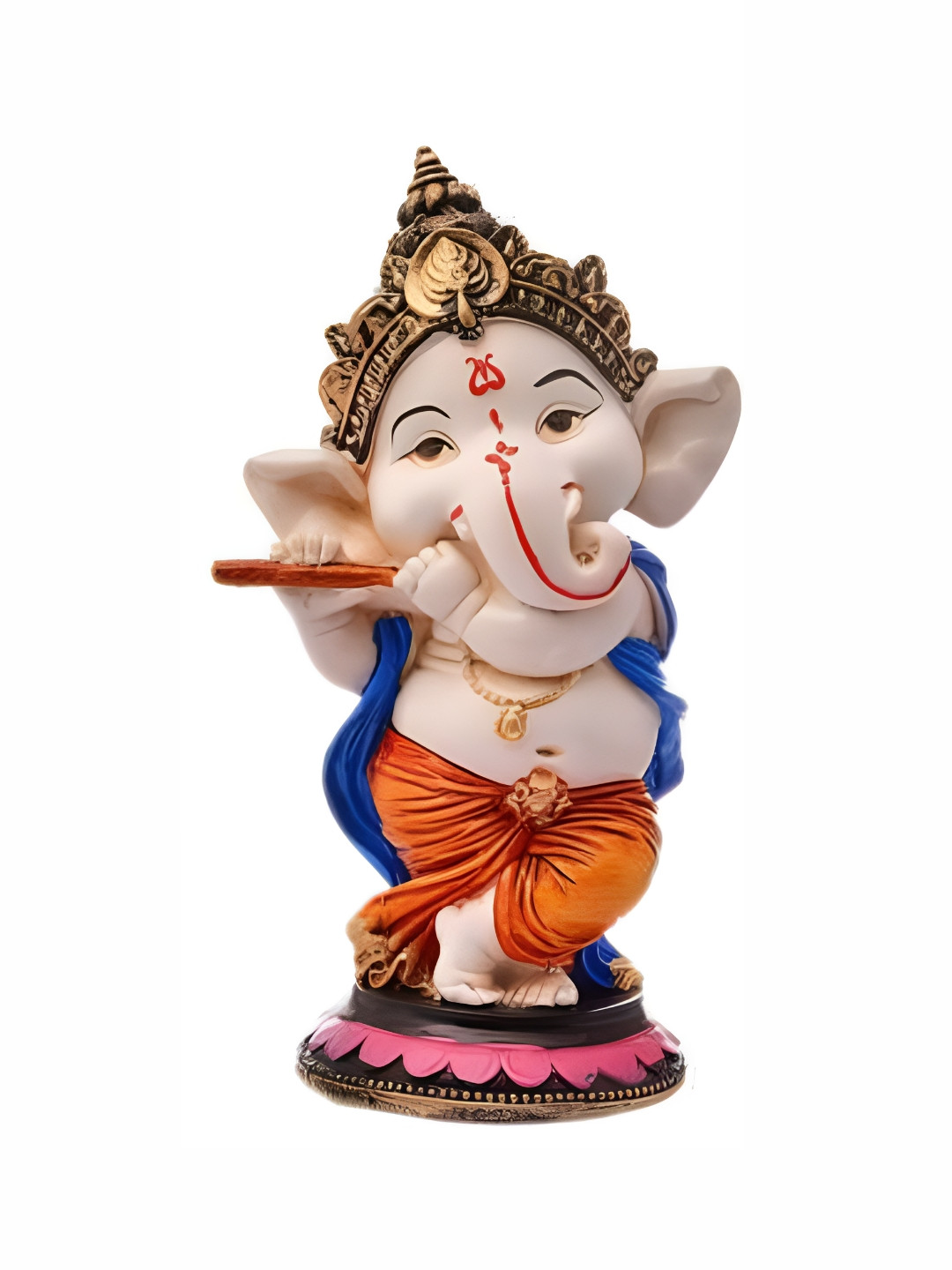 

krishnagallery1 White & Orange Marble Dancing Flute Ganesha Decorative Showpiece