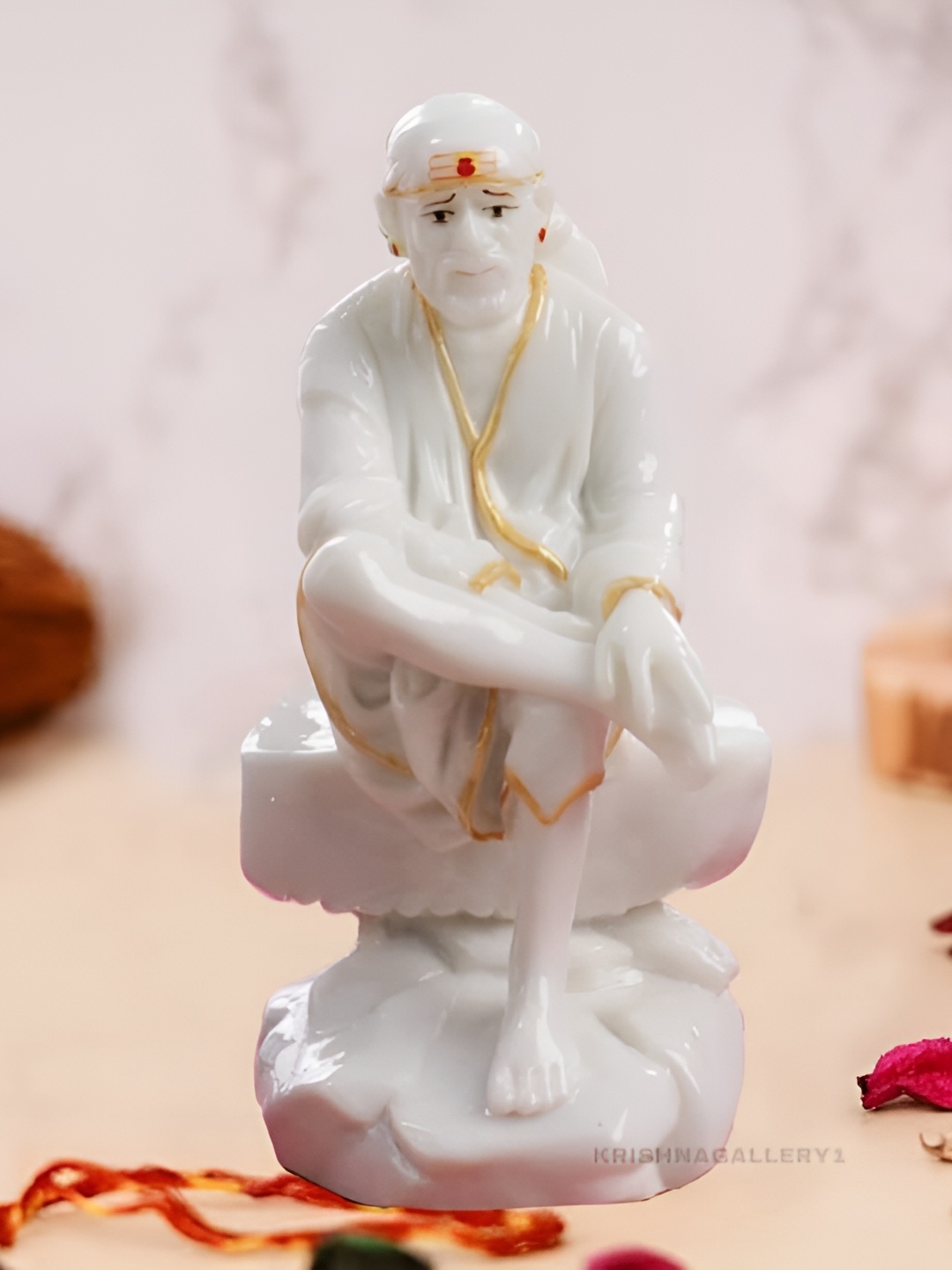 

krishnagallery1 White & Gold Toned Marble Sai Baba Murti Decorative Showpiece