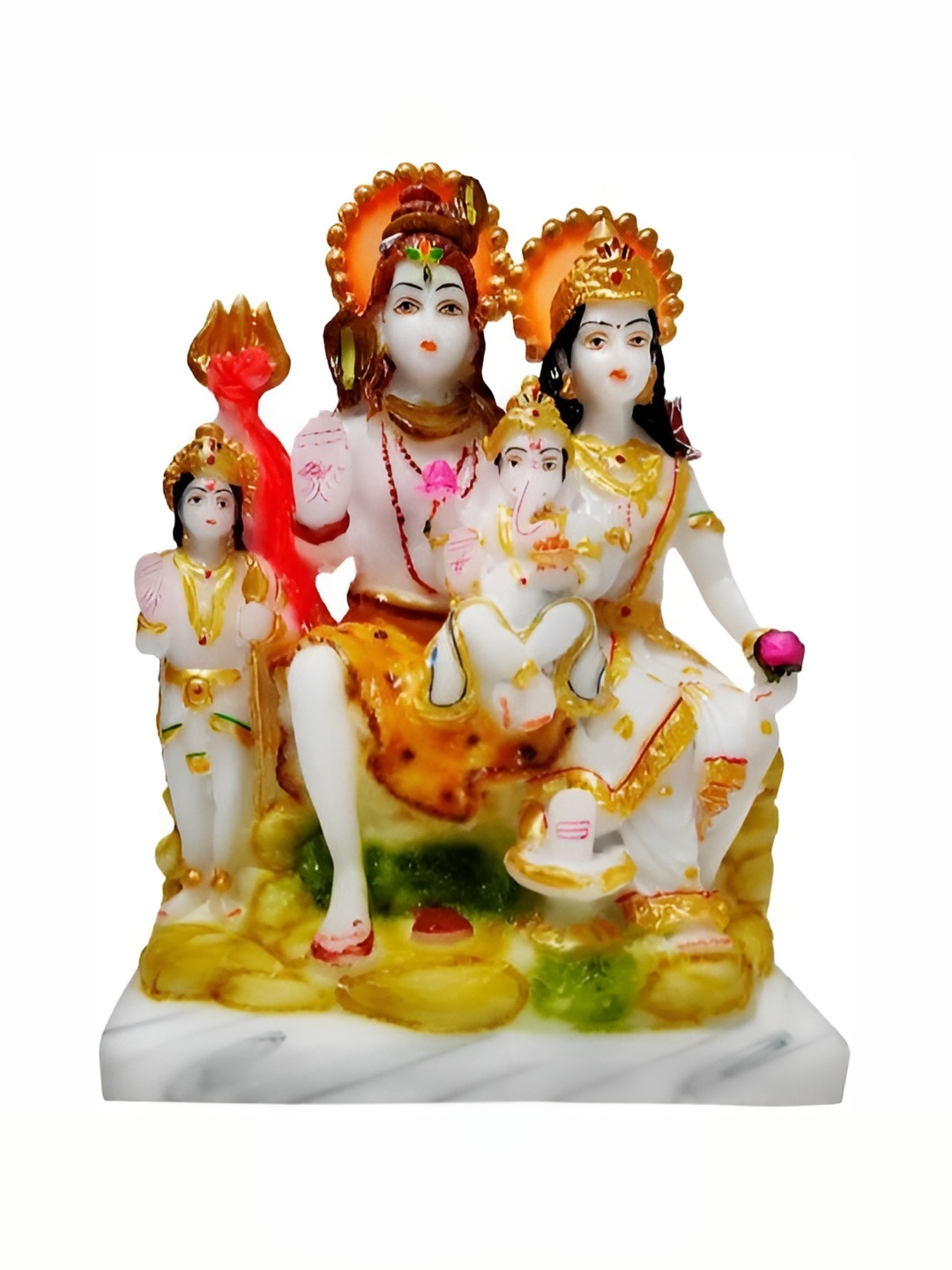 

krishnagallery1 Gold Toned White Shiv Parivar Marble Finish Statue Showpiece