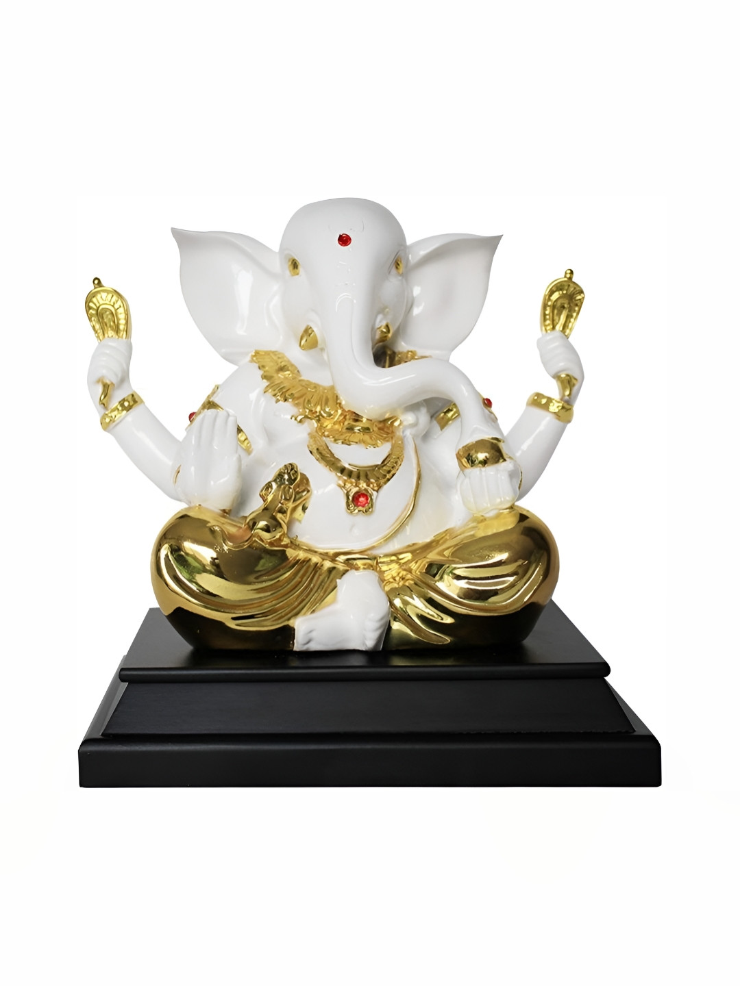 

krishnagallery1 Gold Plated Ganesh Marble Statue Showpiece, White