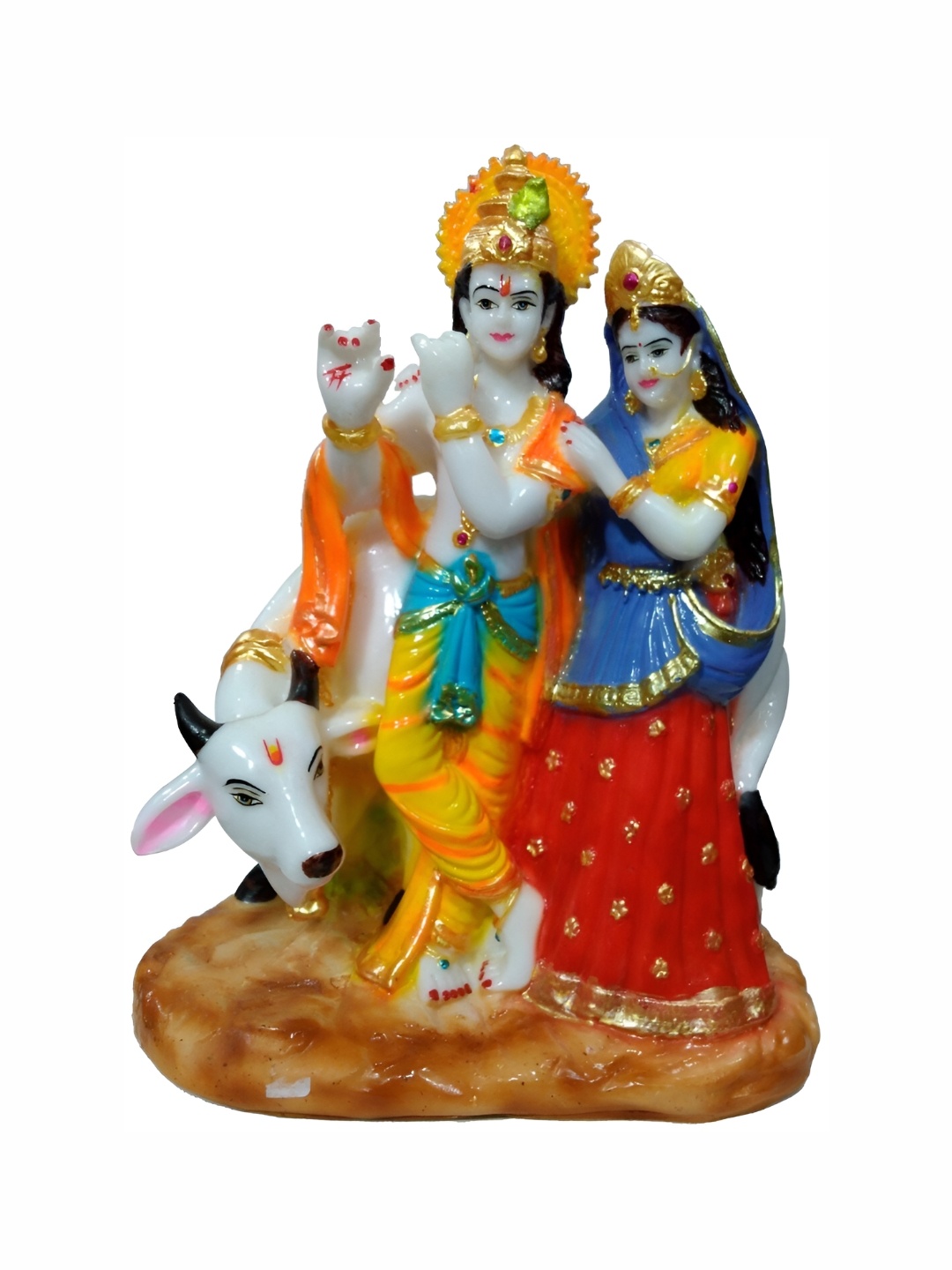 

krishnagallery1 Blue & Gold Toned Marble Radha Krishan Decorative Showpiece, White