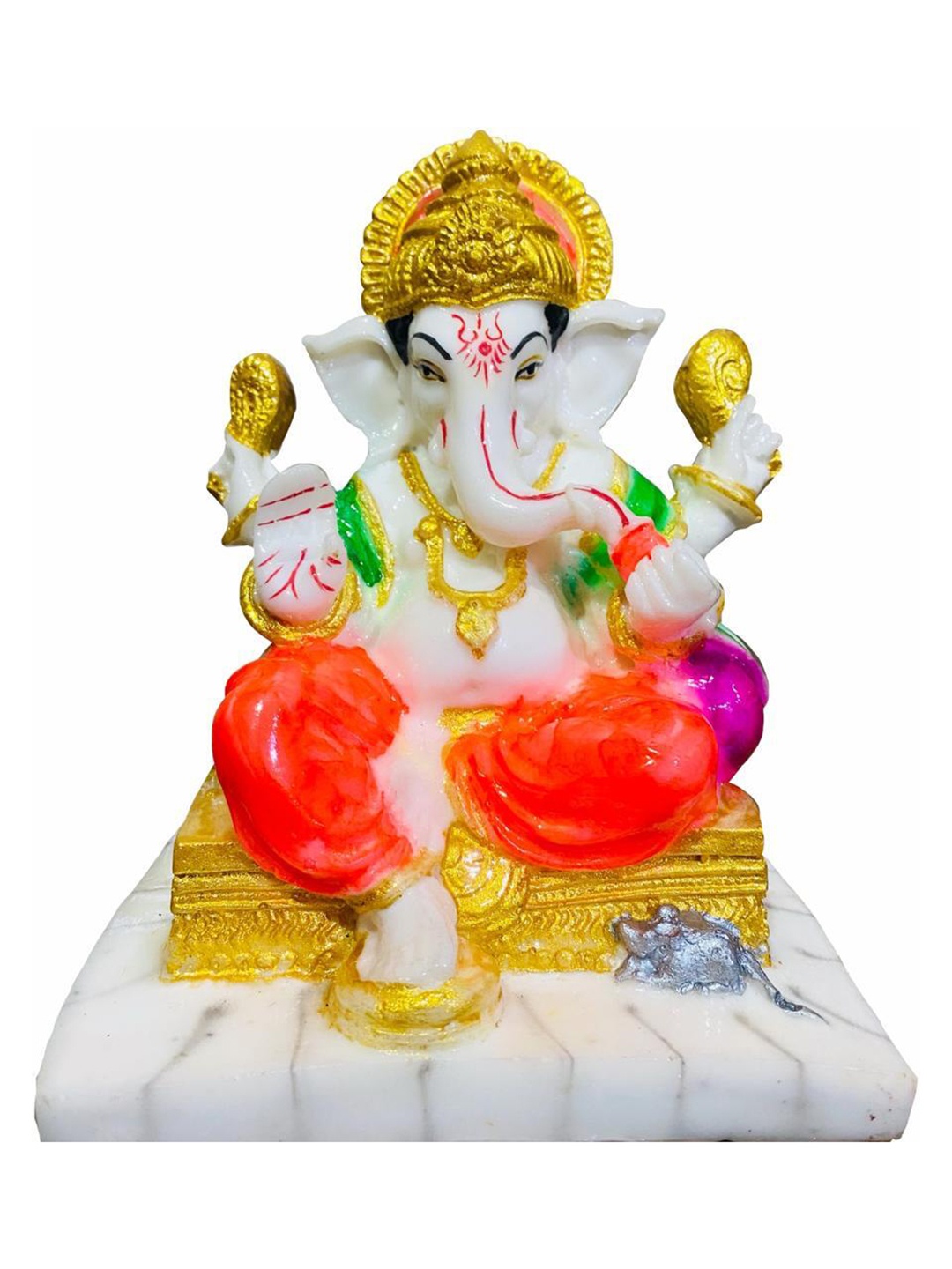 

krishnagallery1 White & Green Chowki Ganesh Murti Statue Showpiece