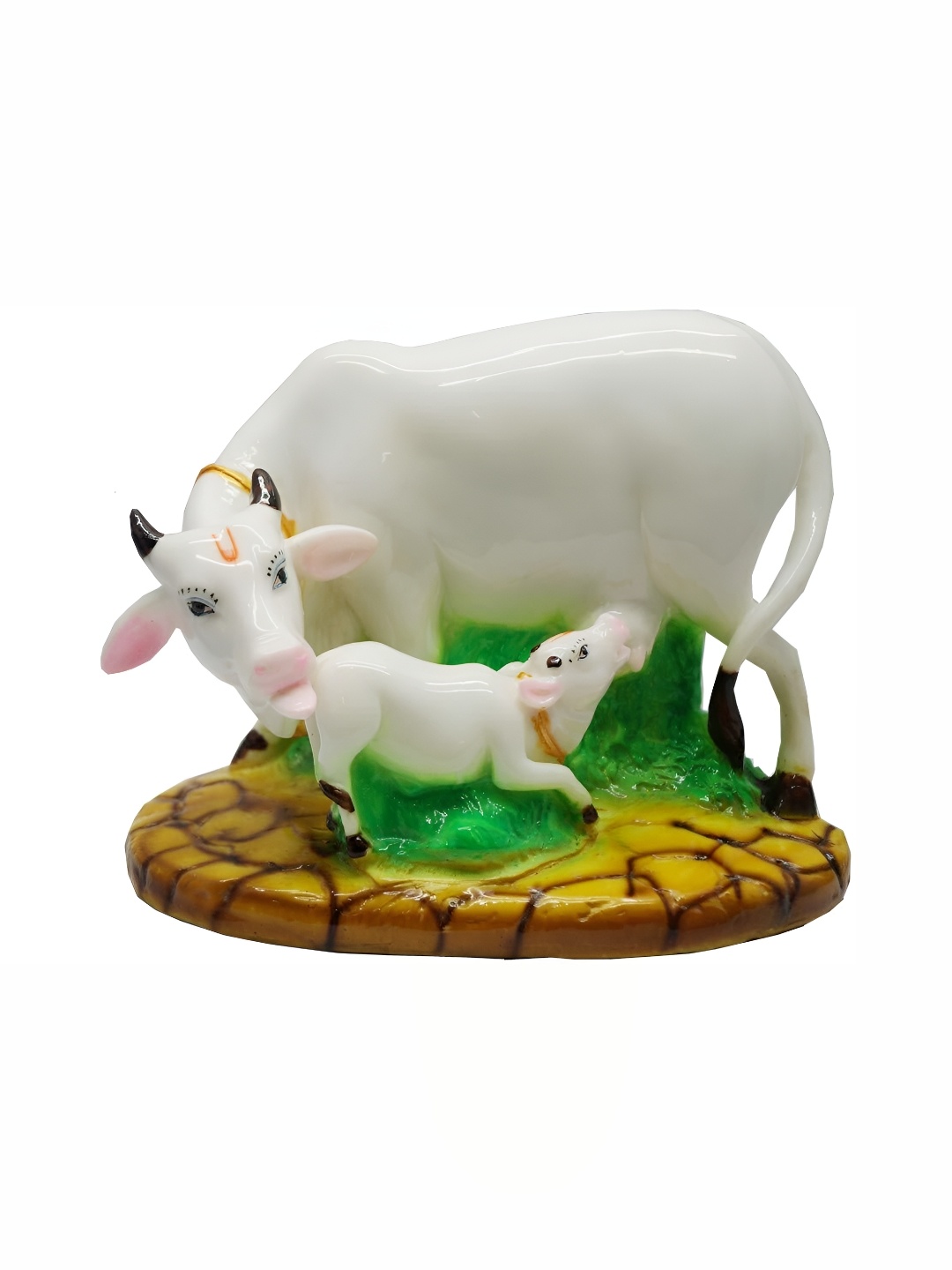 

krishnagallery1 White and Green Kamdhenu Cow Marble statue Murti Good Shine Showpiece