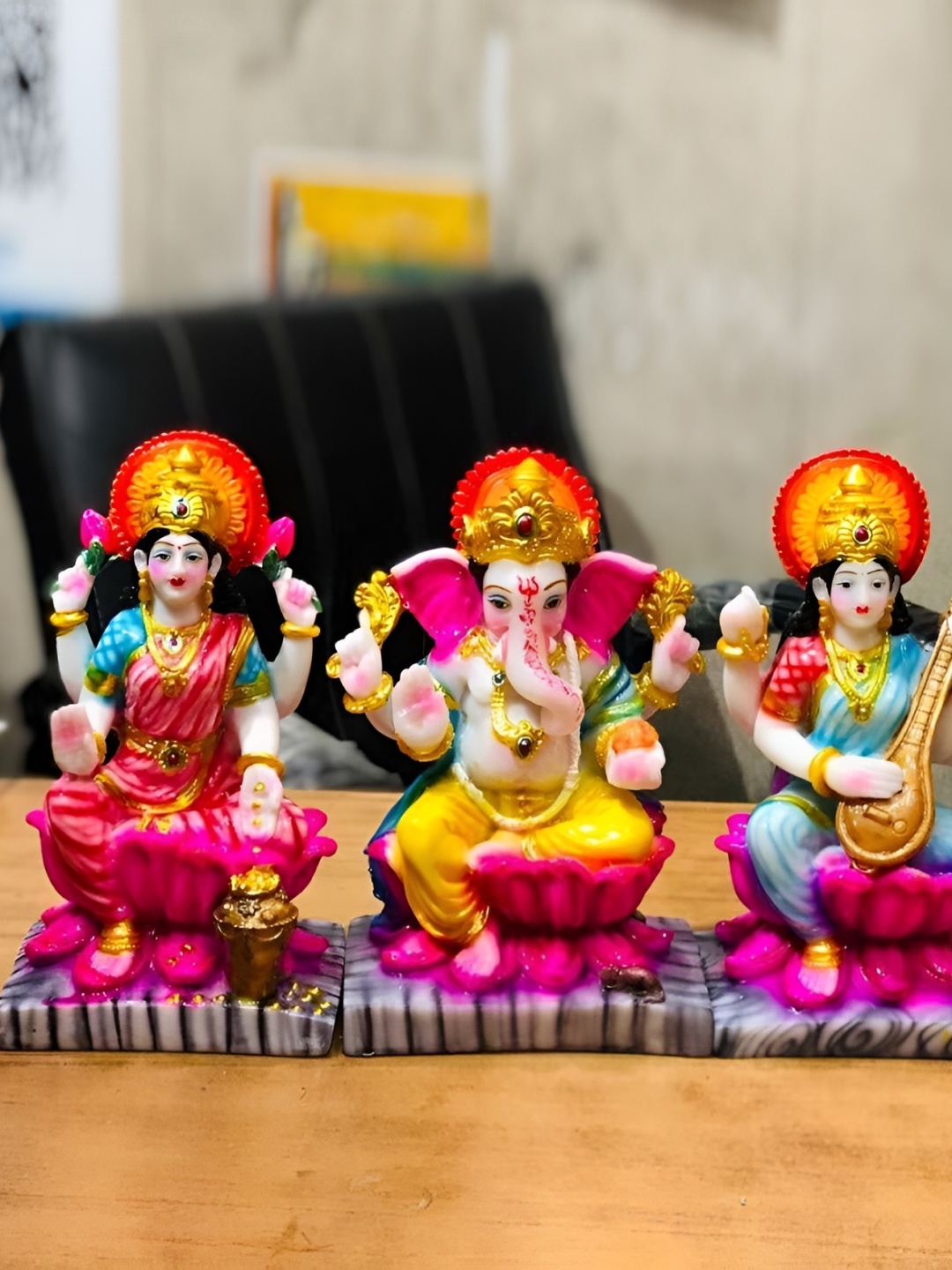 

krishnagallery1 Pink Laxmi Ganesh Saraswati Murti Laxmi Ganesh Religious Showpiece
