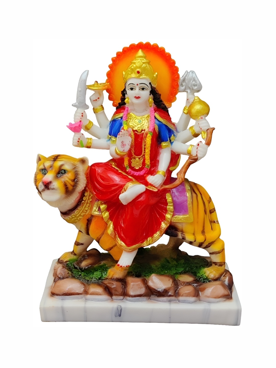 

krishnagallery1 White & Red Marble Sherawali Mata Decorative Showpiece