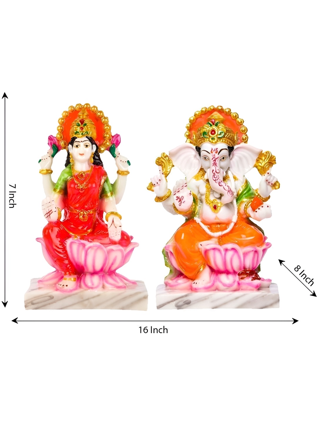 

krishnagallery1 Red and White 2 Pieces Laxmi Ganesh Murti Marble Finish Showpiece