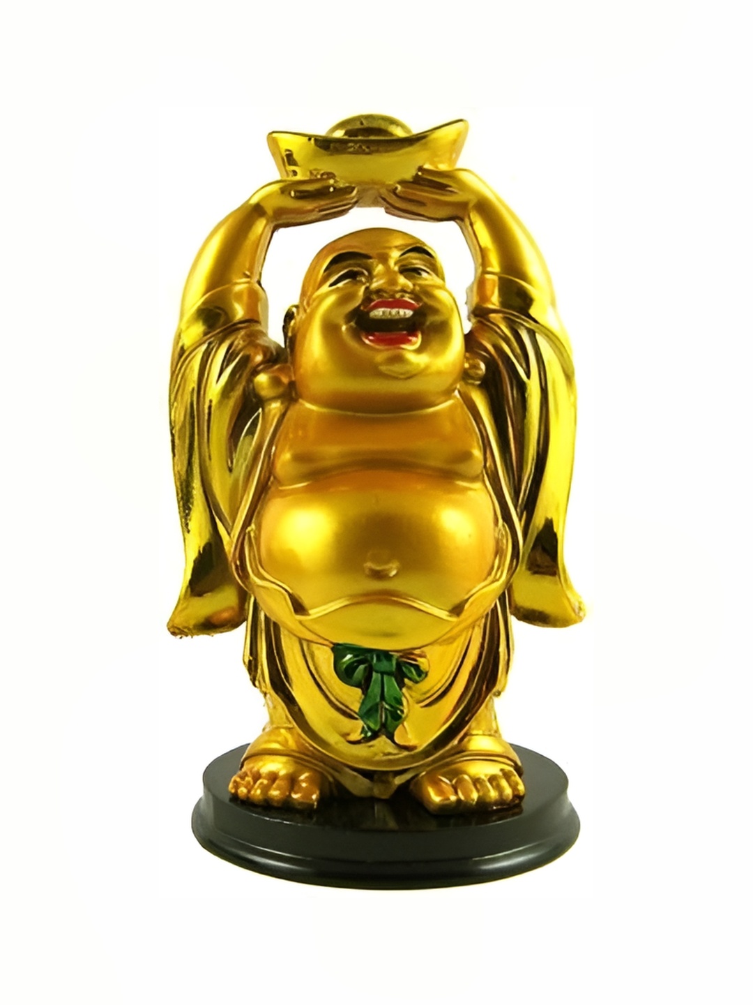 

krishnagallery1 Gold Toned Wood Base Laughing Buddha Showpiece