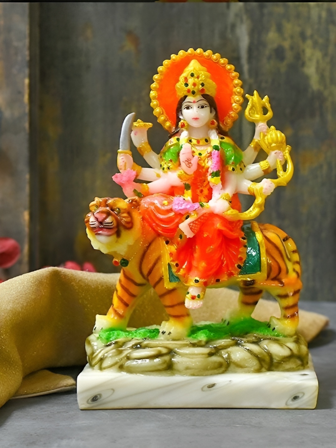 

krishnagallery1 Gold Toned Red Dugra maa Decorative Showpiece