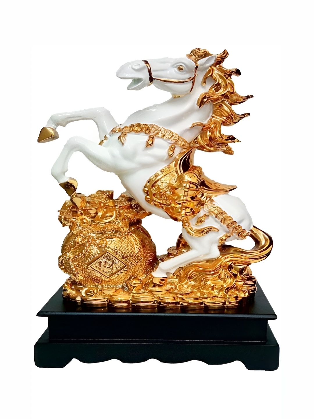 

krishnagallery1 White Wooden Base Running Horse Statue Showpiece