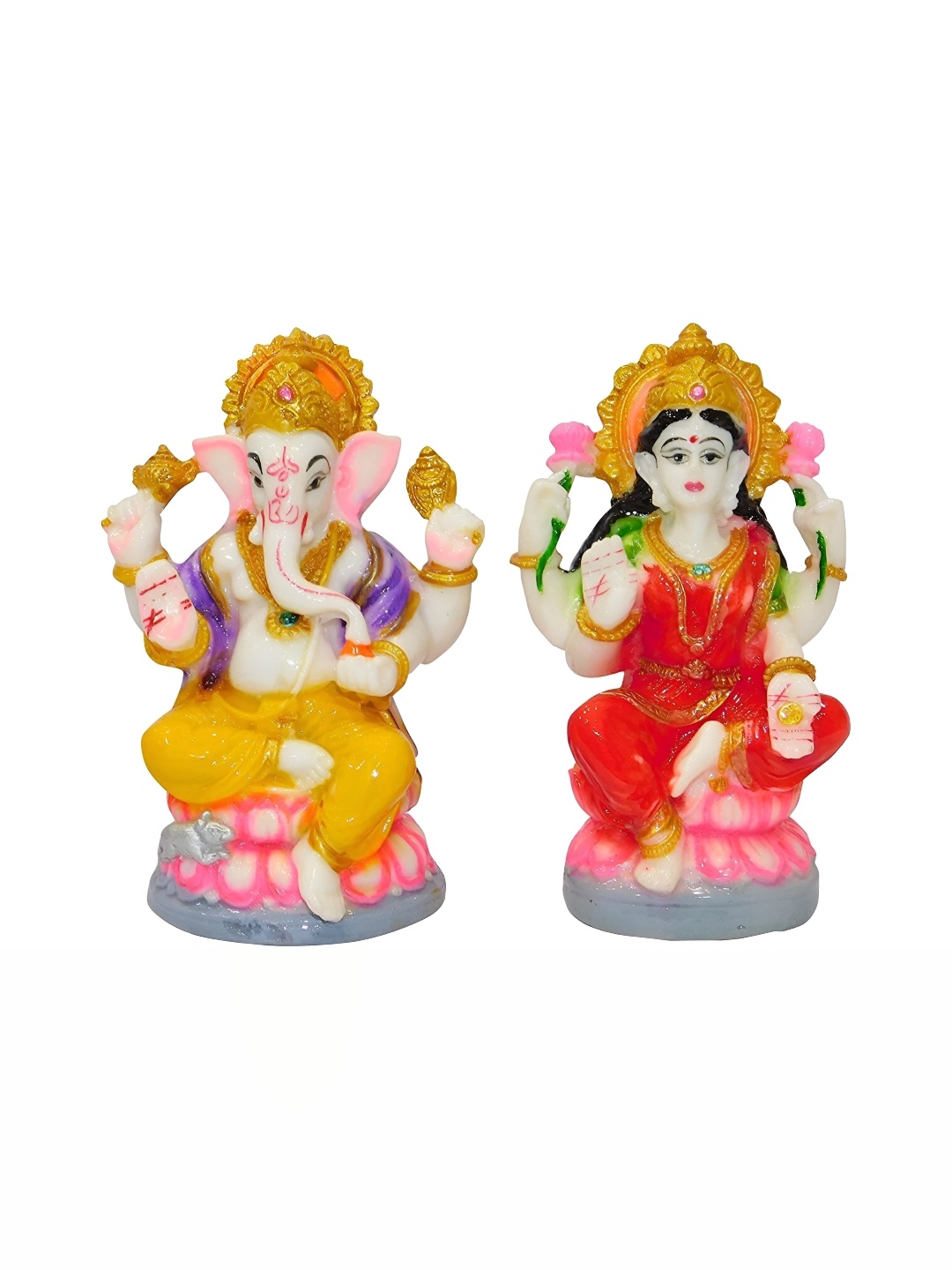 

krishnagallery1 White & Gold Toned 2 Pieces Religious Laxmi Ganesh Showpiece