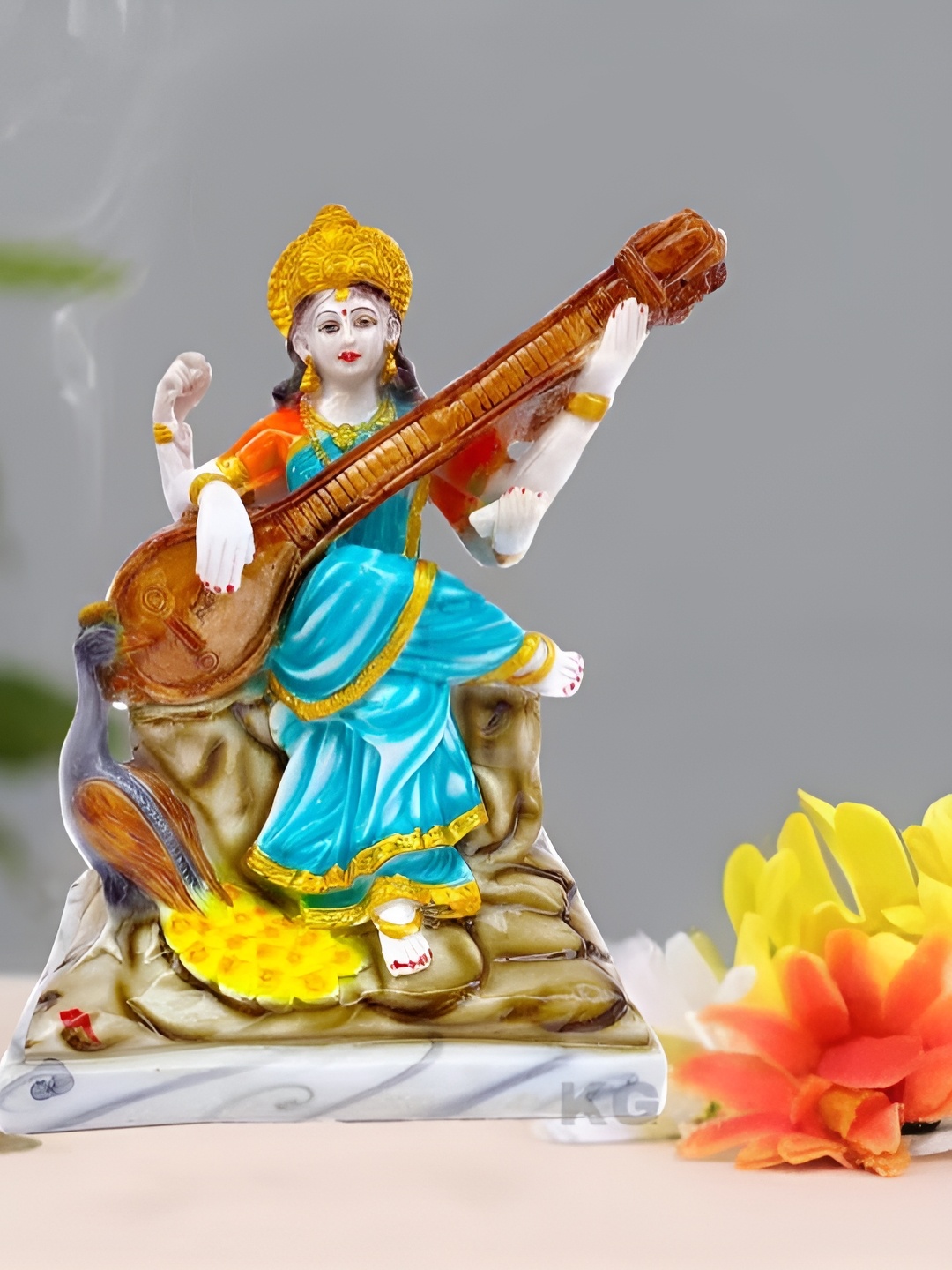 

krishnagallery1 White & Blue Religious Marble Showpiece