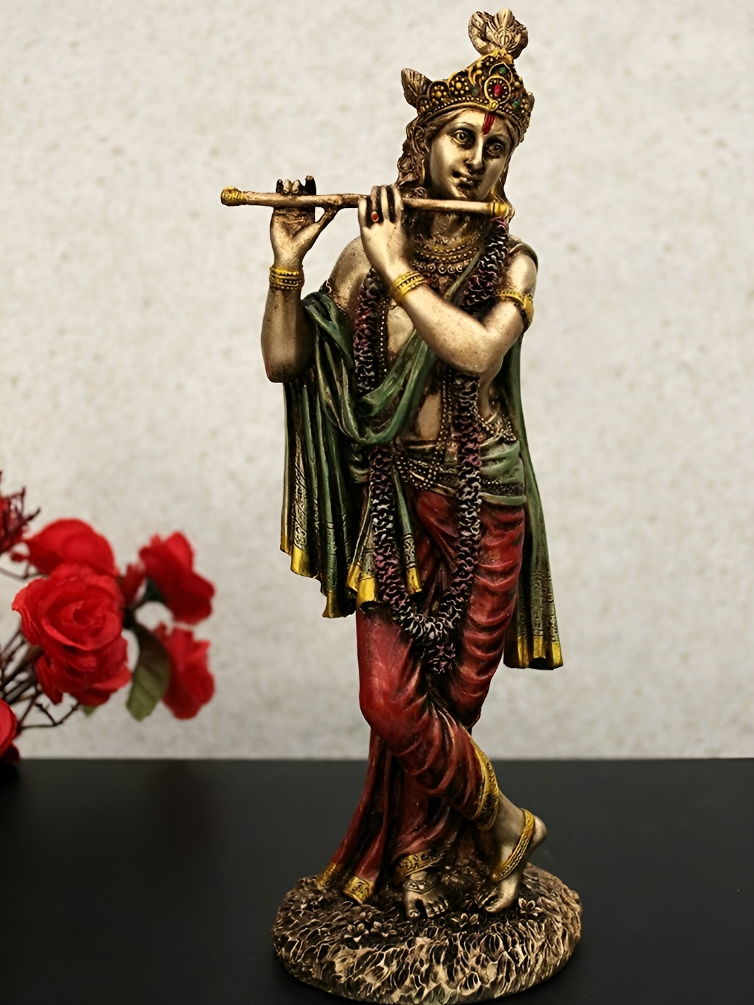 

krishnagallery1 Gold Toned Marble Entique Krishna Statue Showpiece