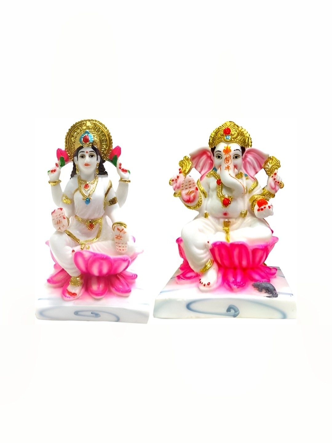 

krishnagallery1 Gold Toned & White 2 Pieces Laxmi Ganesh Murti Showpiece