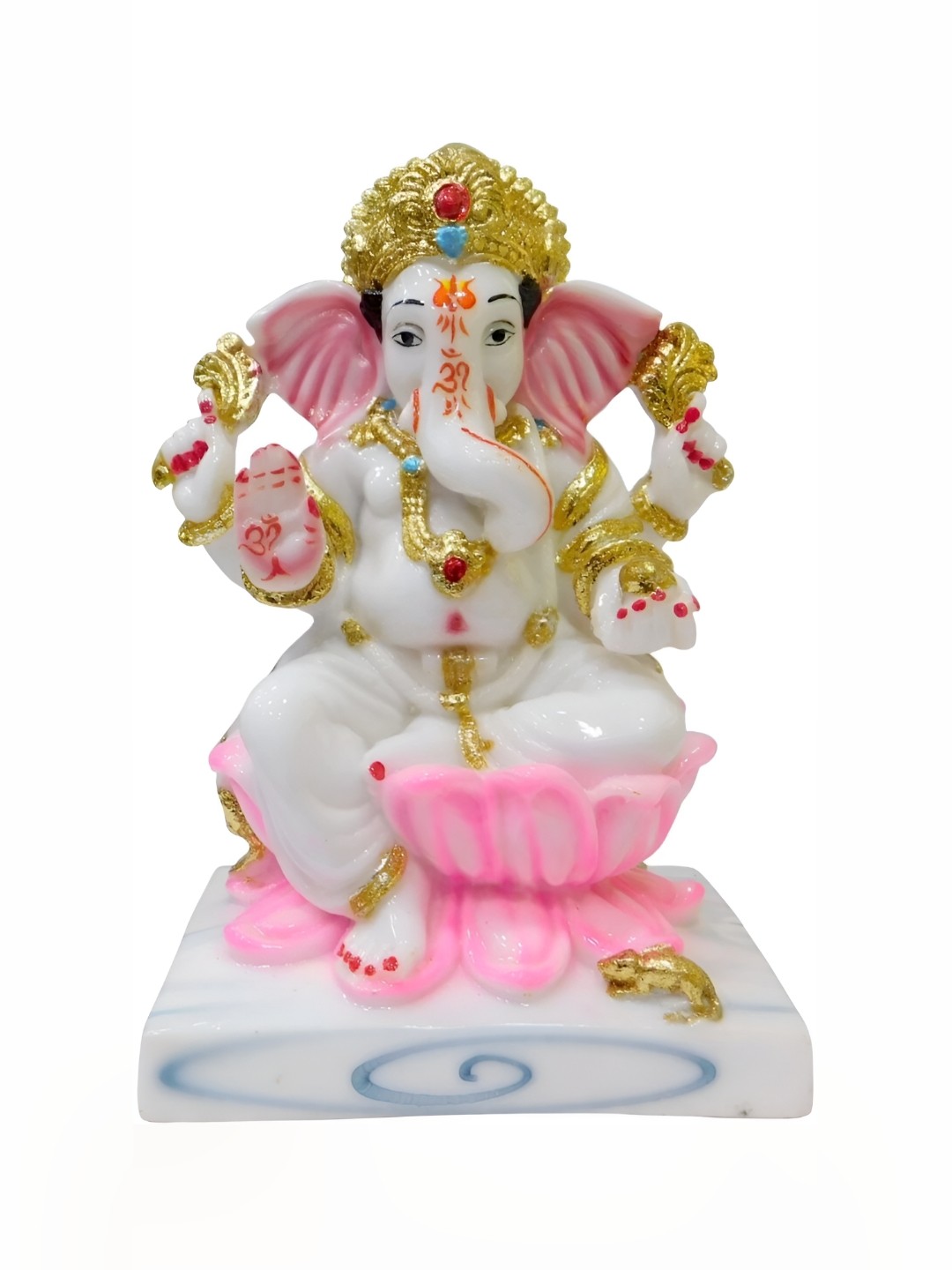 

krishnagallery1 Pink & Gold Toned Marble Ganesh Decorative Showpiece, White
