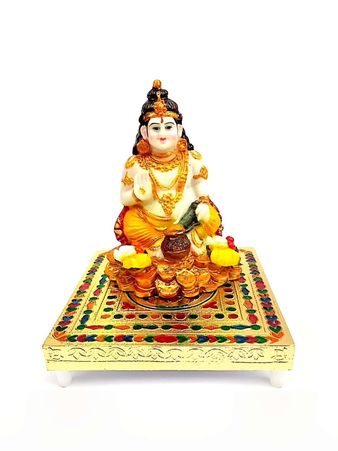 

krishnagallery1 White & Orange Kuber Bhagwan Murti Showpiece