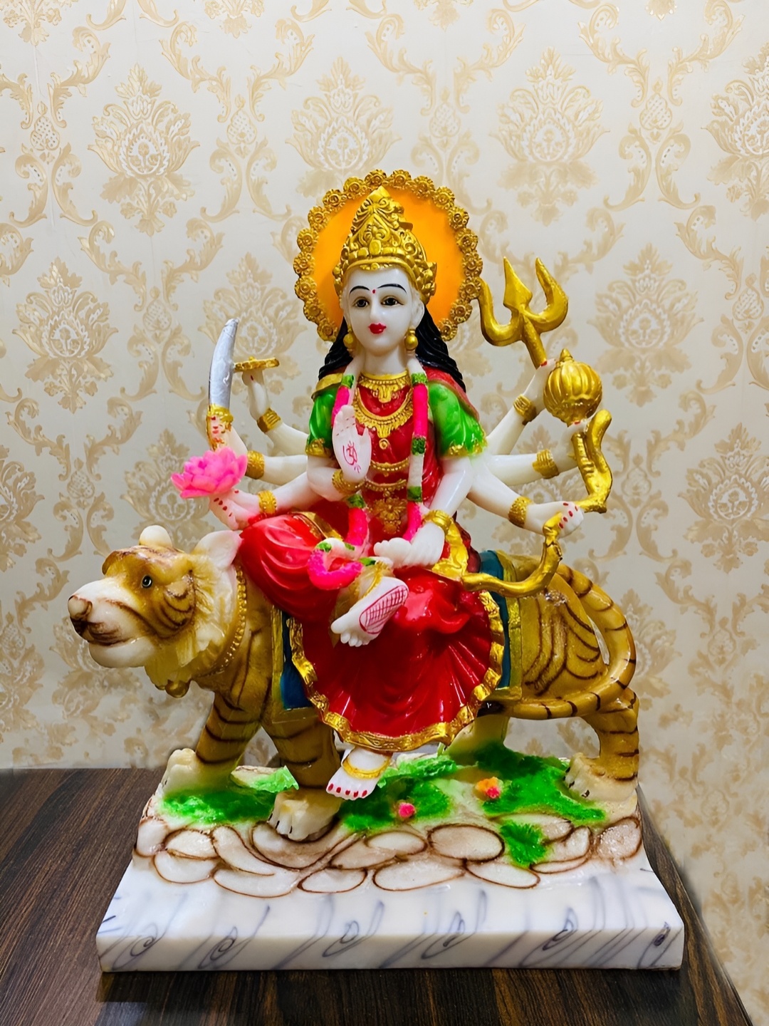 

krishnagallery1 Res Marble Sherawali Mata Showpiece, Red