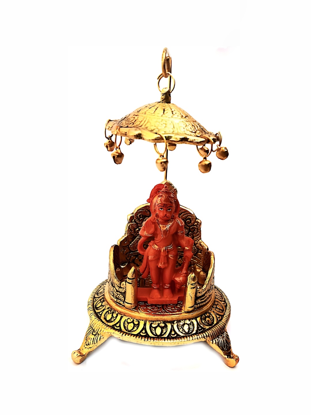 

krishnagallery1 Gold Toned & Orange Lord Hanuman Murti Decorative Showpiece