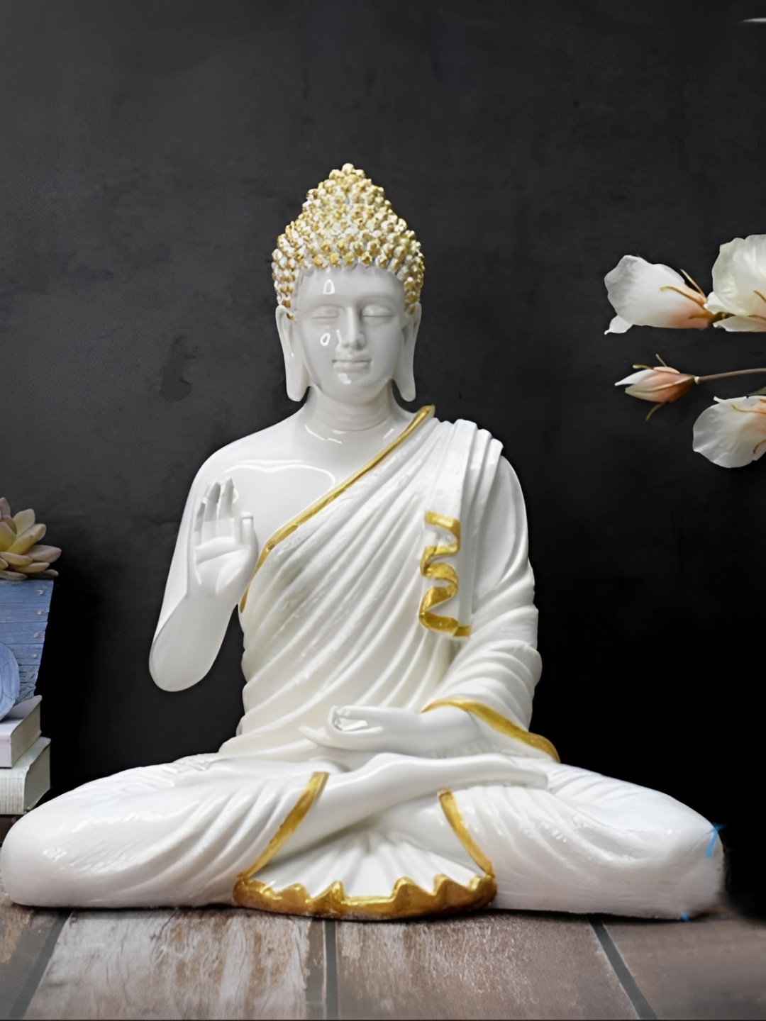 

krishnagallery1 White & Gold Toned Buddha Showpiece