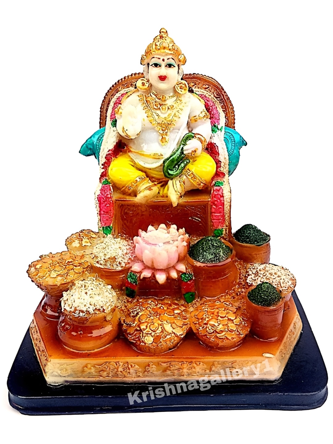 

krishnagallery1 Cream & Gold Toned Marble Kuber Murti Decorative Showpiece