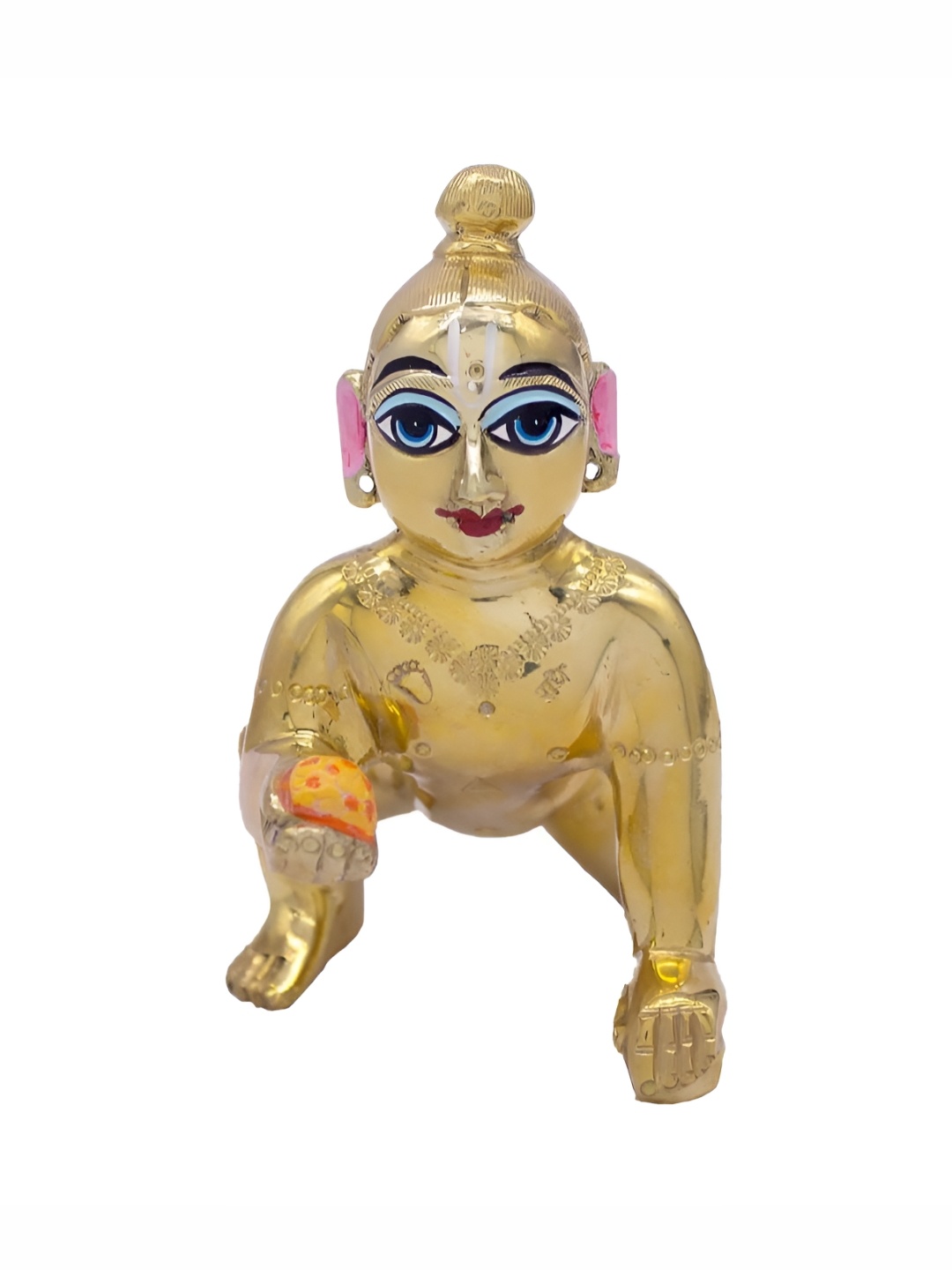 

krishnagallery1 Gold Toned & Blue eyes Laddu Gopal Astadhatu Pital Laddu Gopal Showpiece