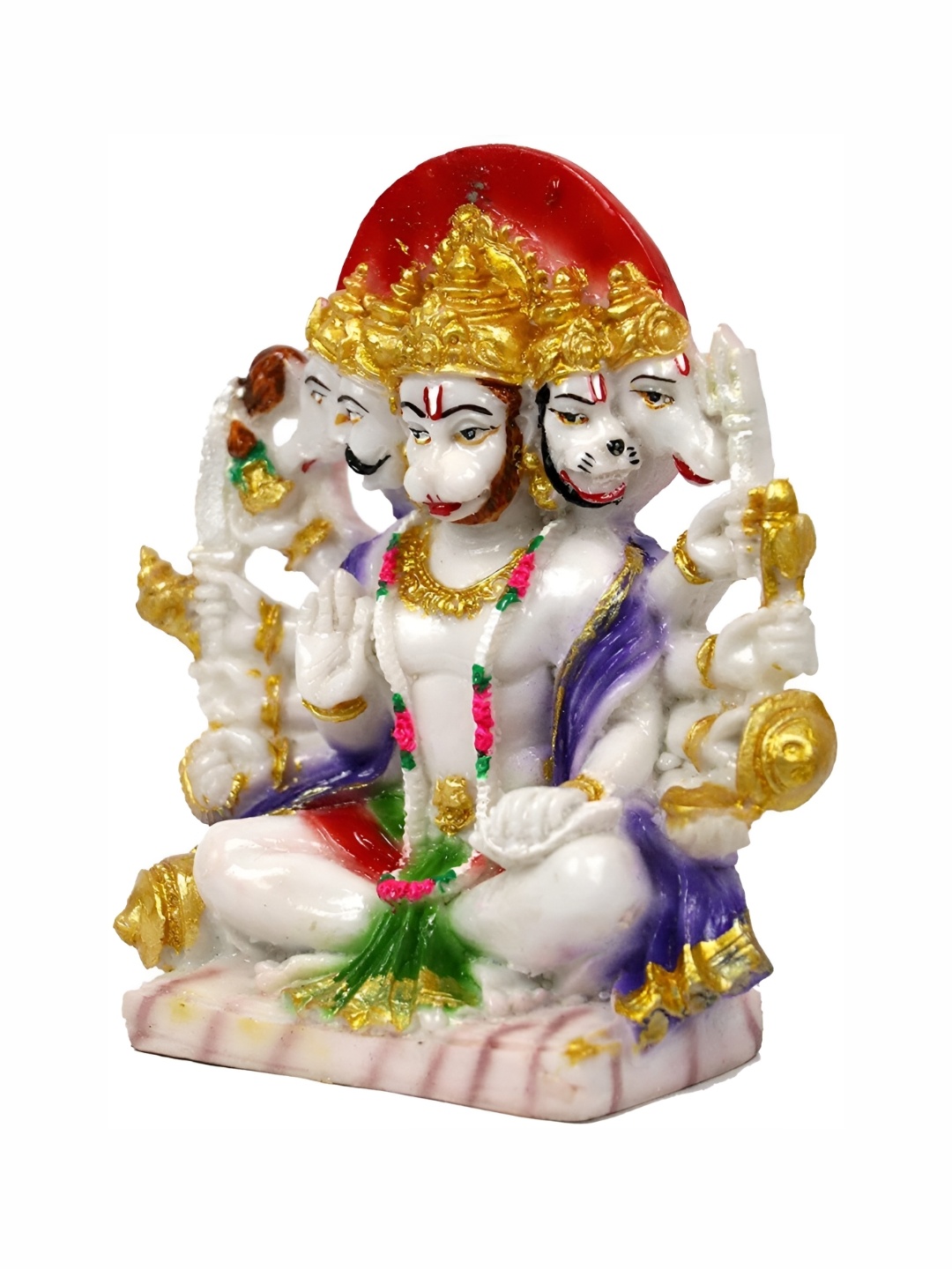 

krishnagallery1 White & Gold Toned Marble Panchmukhi Hanuman Ji Decorative Showpiece