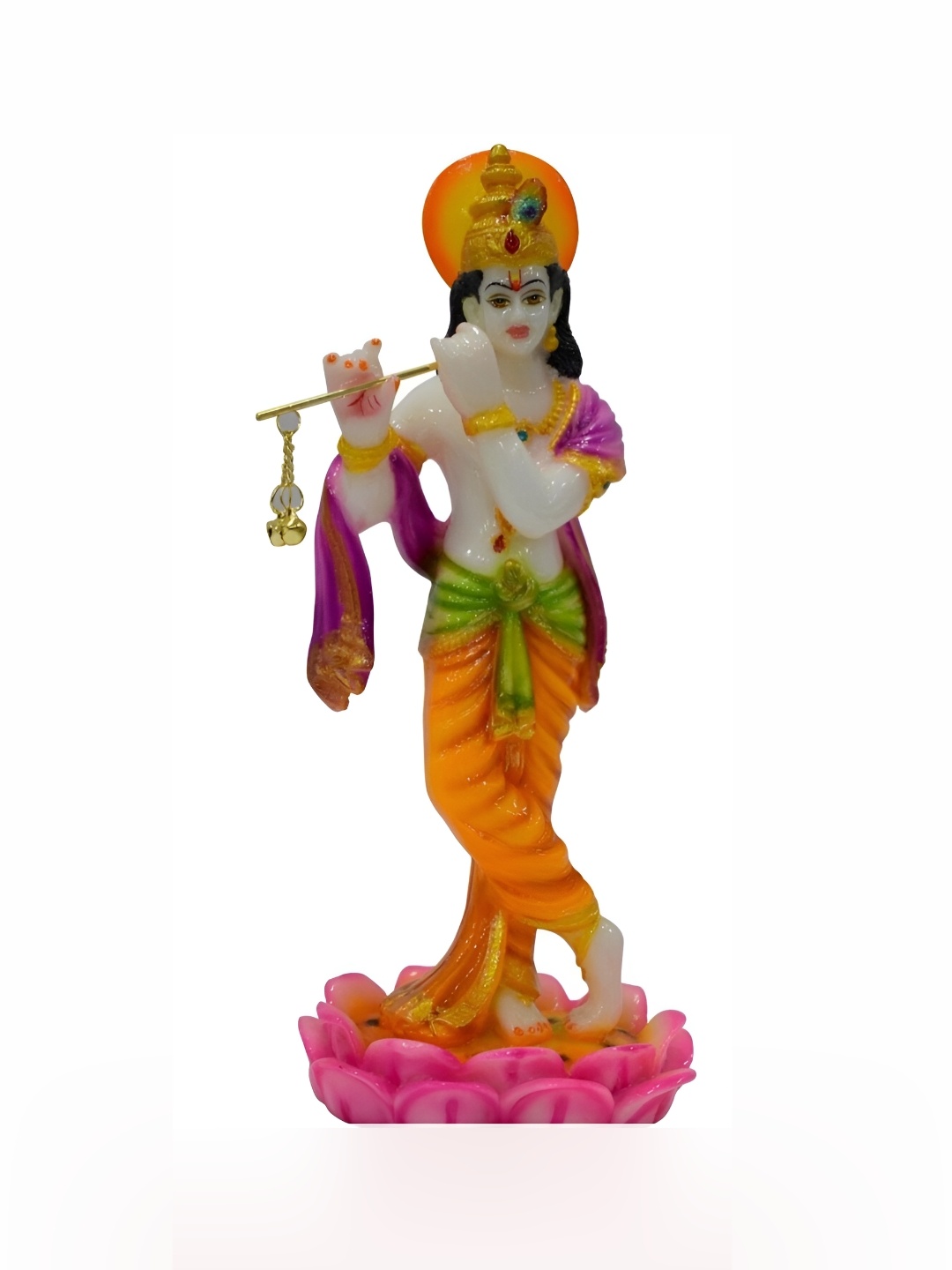 

krishnagallery1 White & Gold Toned Marble Standing Krishna Statue Decorative Showpiece