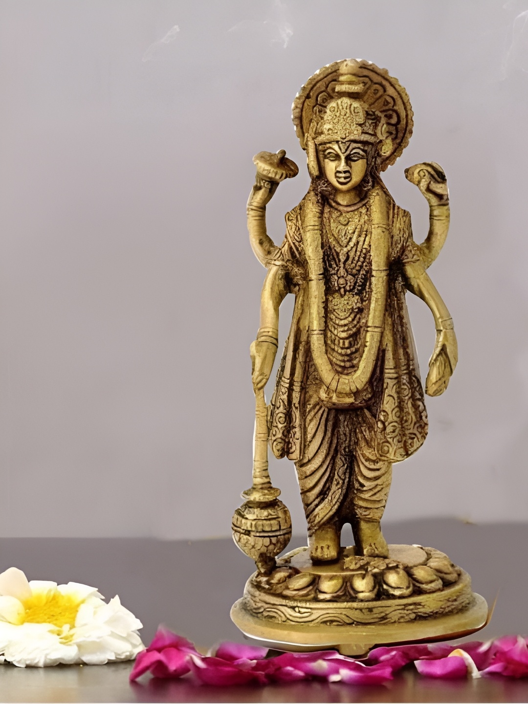 

krishnagallery1 Gold-Toned Brass Standing Vishnu Bhagwan Murti Decorative Showpiece