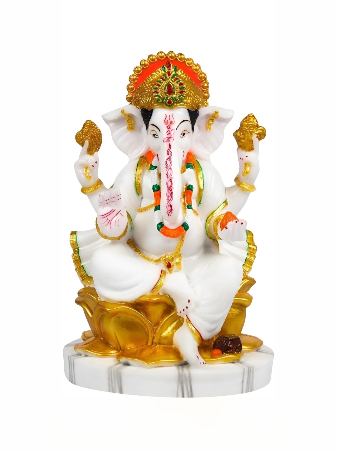 

krishnagallery1 White & Gold Toned Lord Ganesha Murti Marble Finishing Ganesh Showpiece