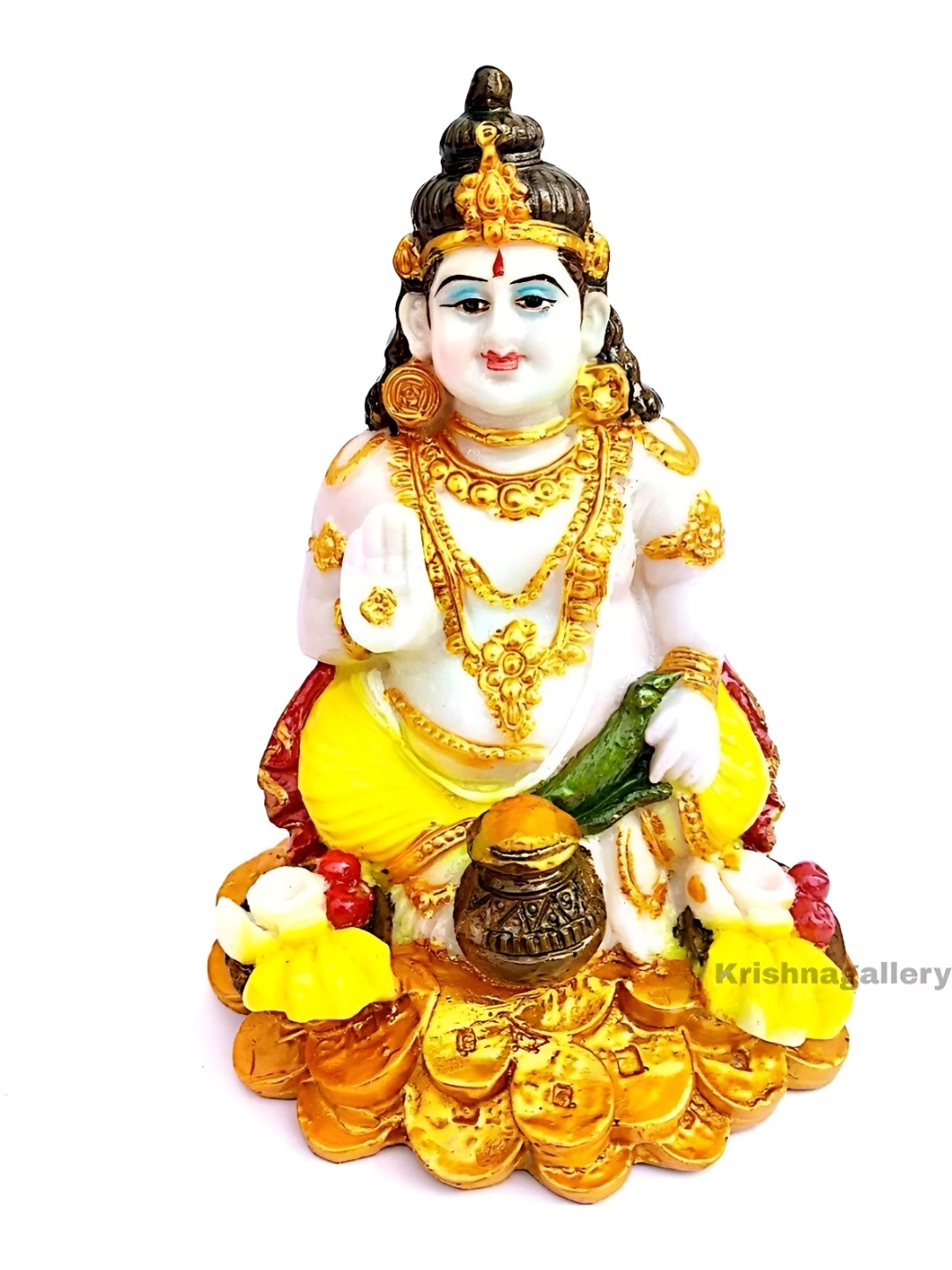 

krishnagallery1 White & Gold Toned Marble Kuber Murti Decorative Showpiece