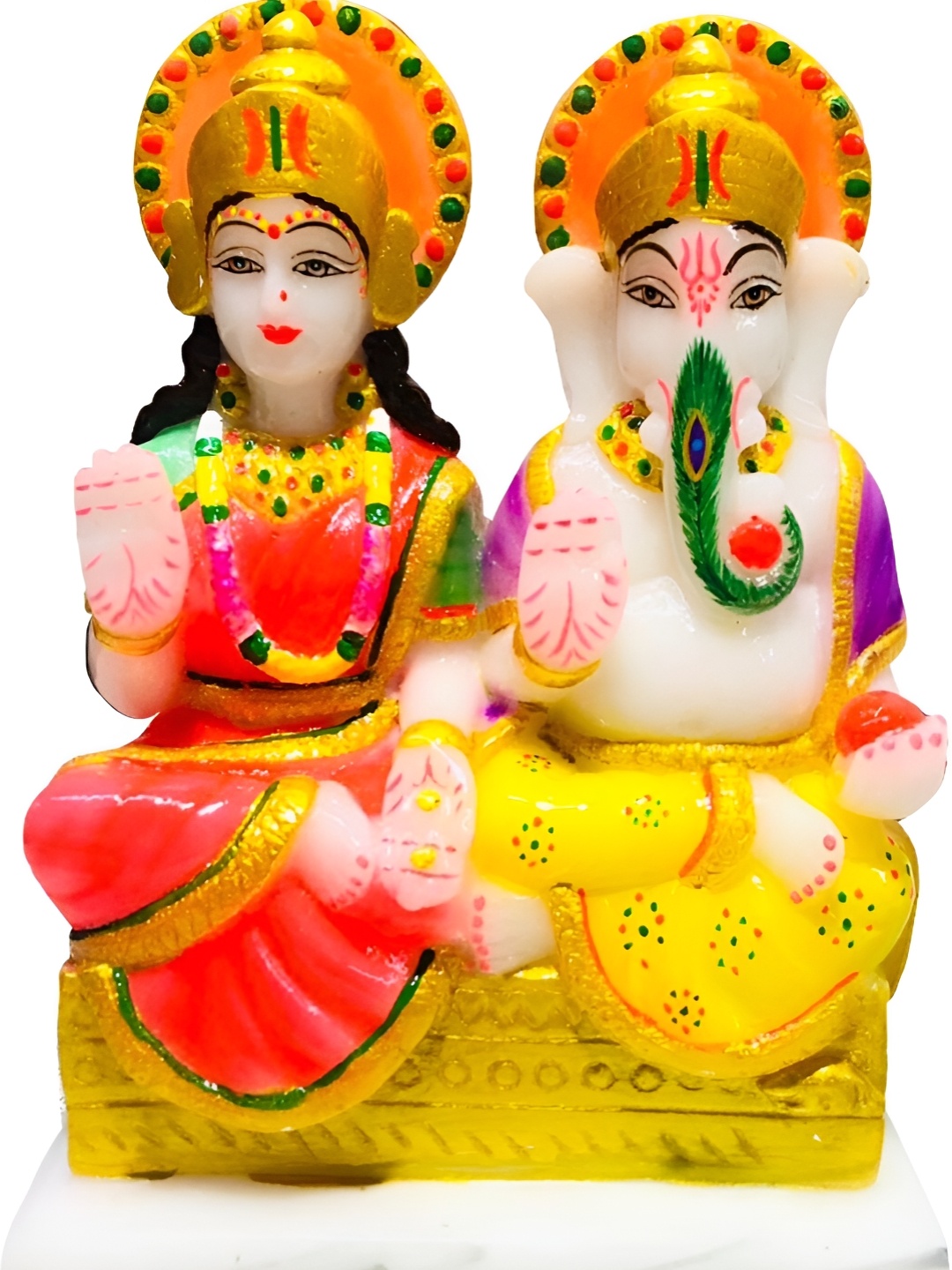 

krishnagallery1 Gold Toned Red Laxmi Ganesh Statue Showpiece