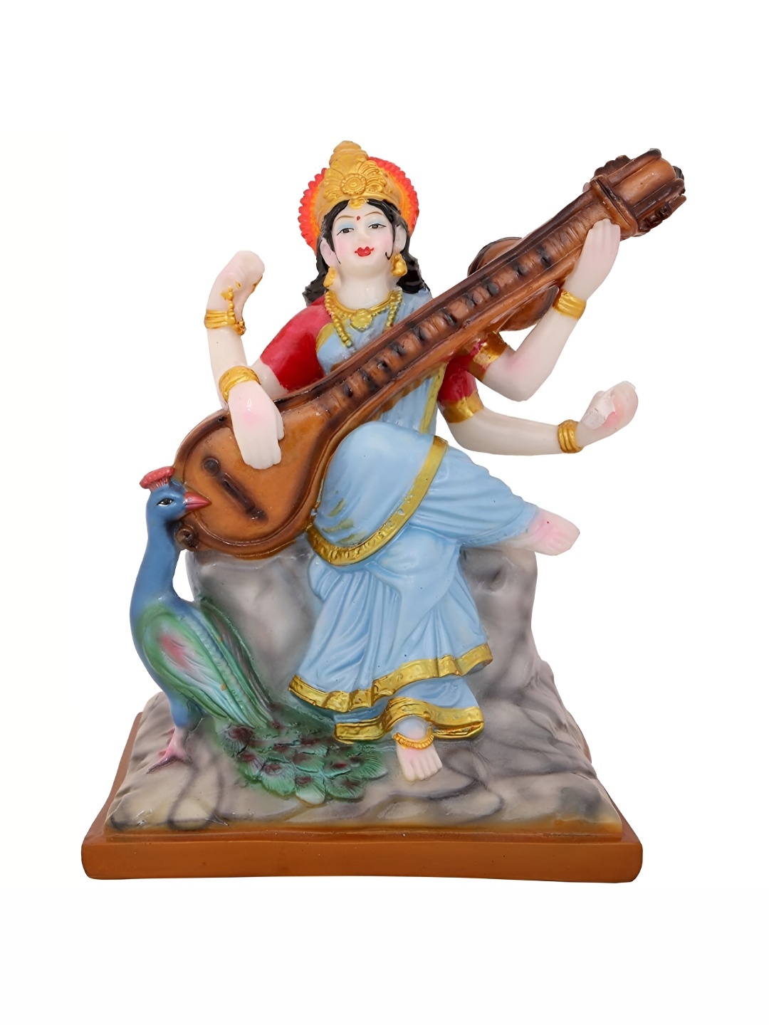 

krishnagallery1 White &Blue Marble Saraswati Mata Decorative Showpiece
