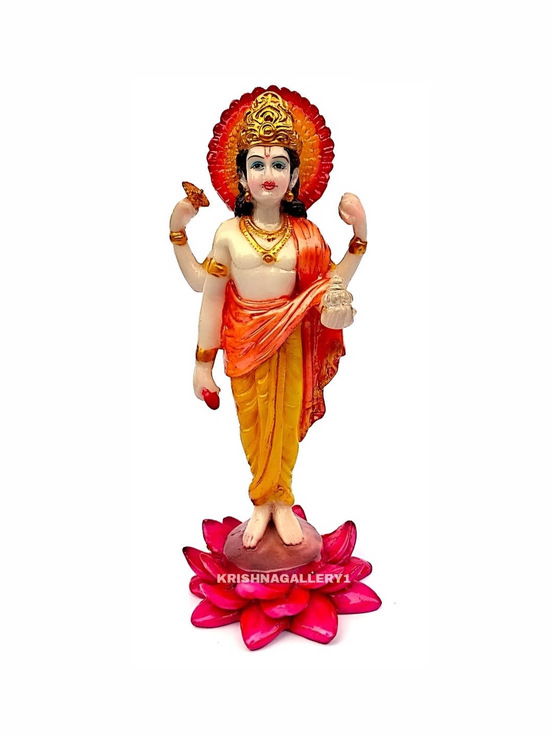 

krishnagallery1 Cream & Red Marble Dhanmantari Vaid Decorative Showpiece