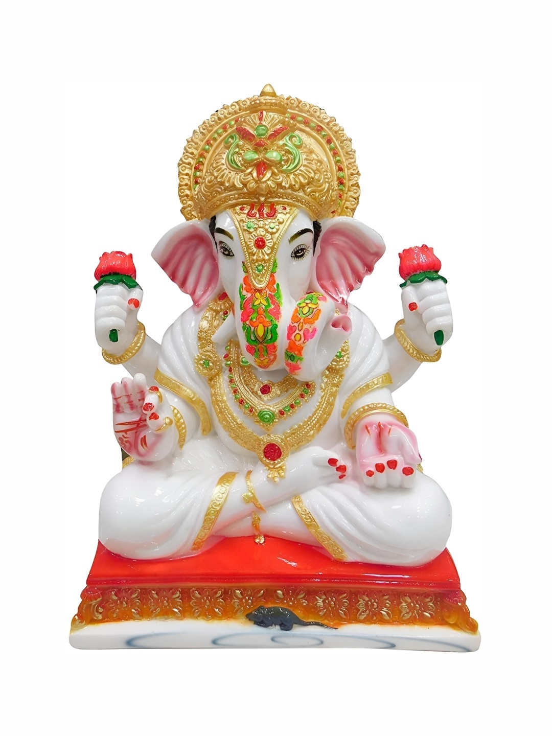 

krishnagallery1 GoldToned and White Marble Dust Ganesh Ji Murti Showpiece, Gold