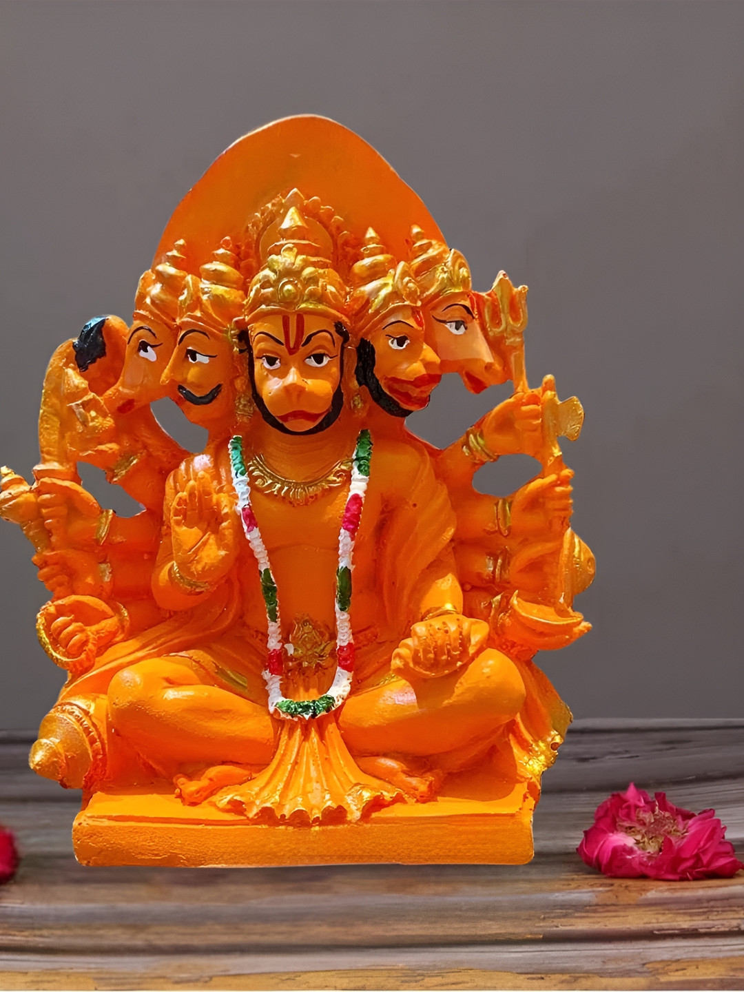 

krishnagallery1 Orange Panchmukhi Hanuman Ji Statue Showpiece