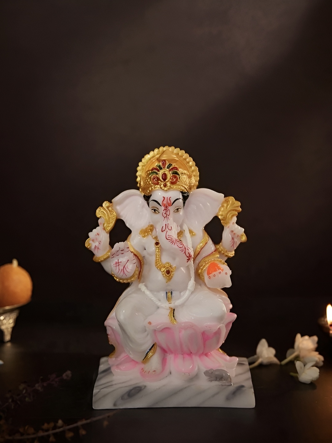 

krishnagallery1 White & Gold Toned Religious Marble Showpiece