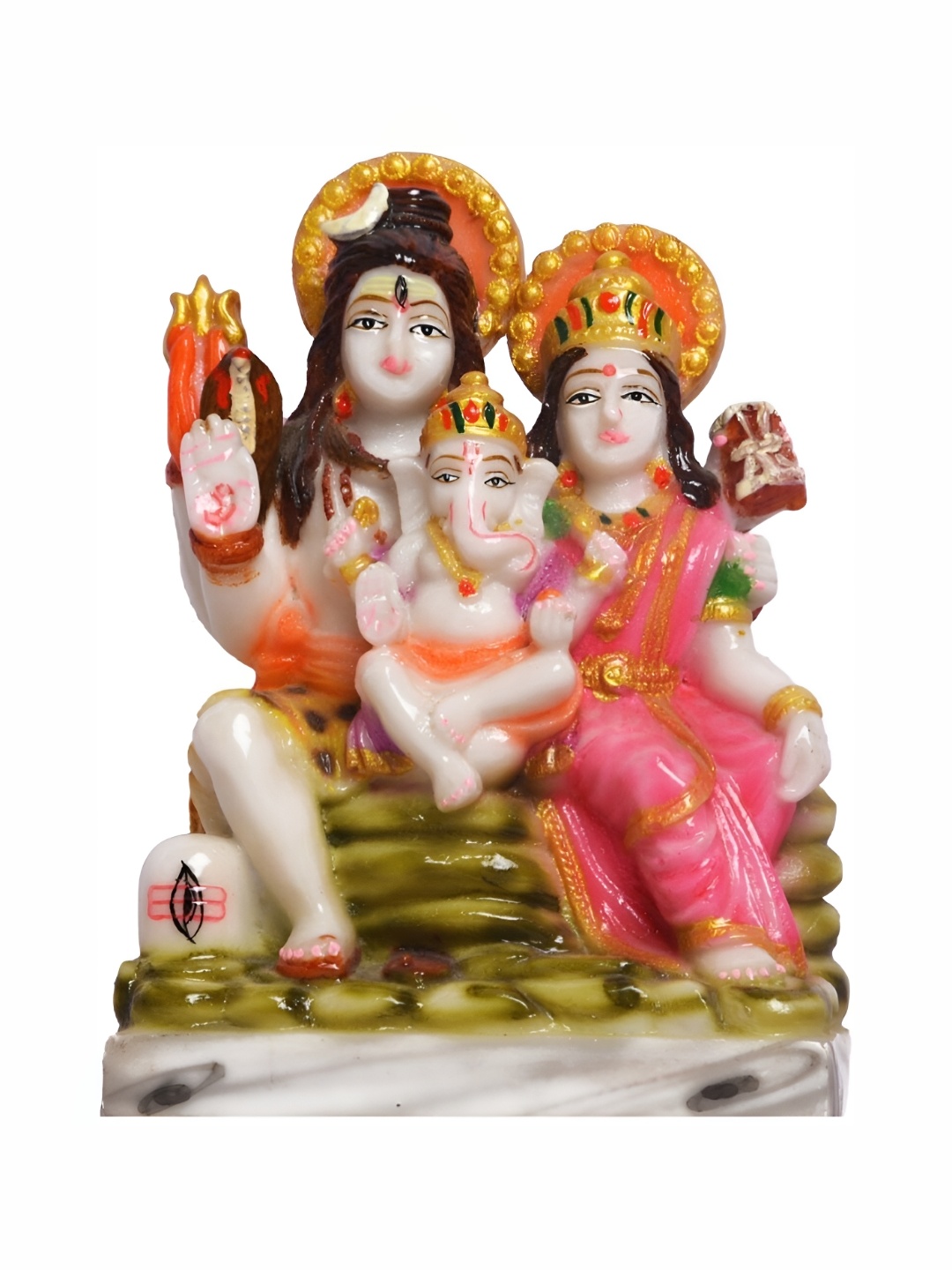 

krishnagallery1 White and Pink Shiv Parivar Bholenath Statue Murti Marble Finish Showpiece