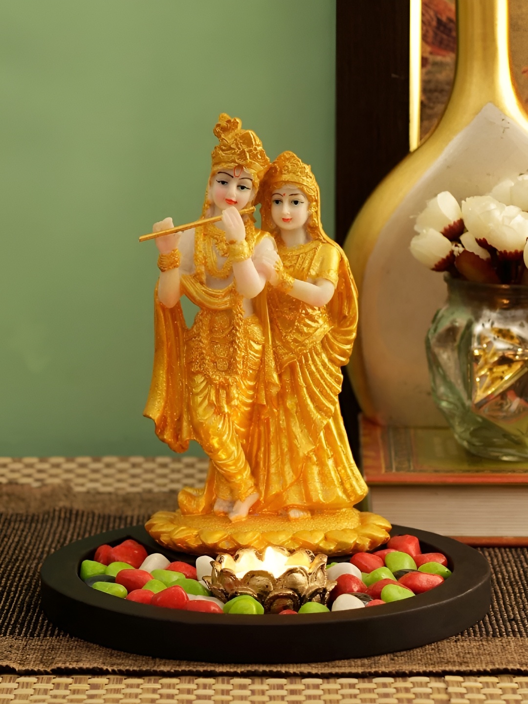 

krishnagallery1 Yellow Marble Finish Lord Radha Krishan Showpiece