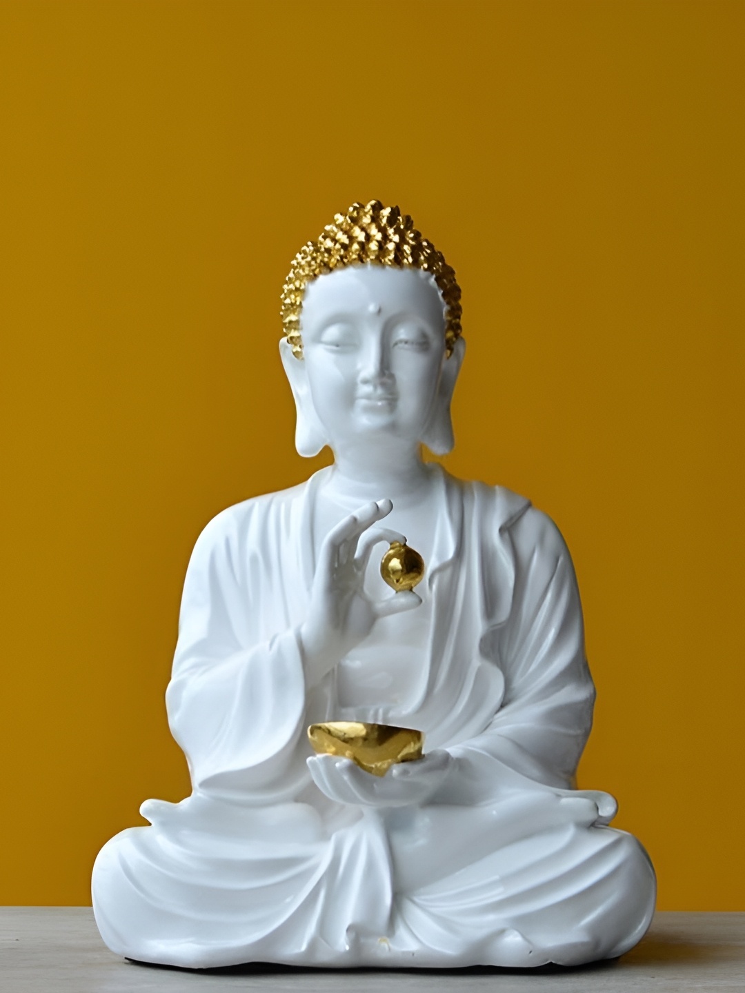 

krishnagallery1 White & Gold Toned Buddha Marble Showpiece