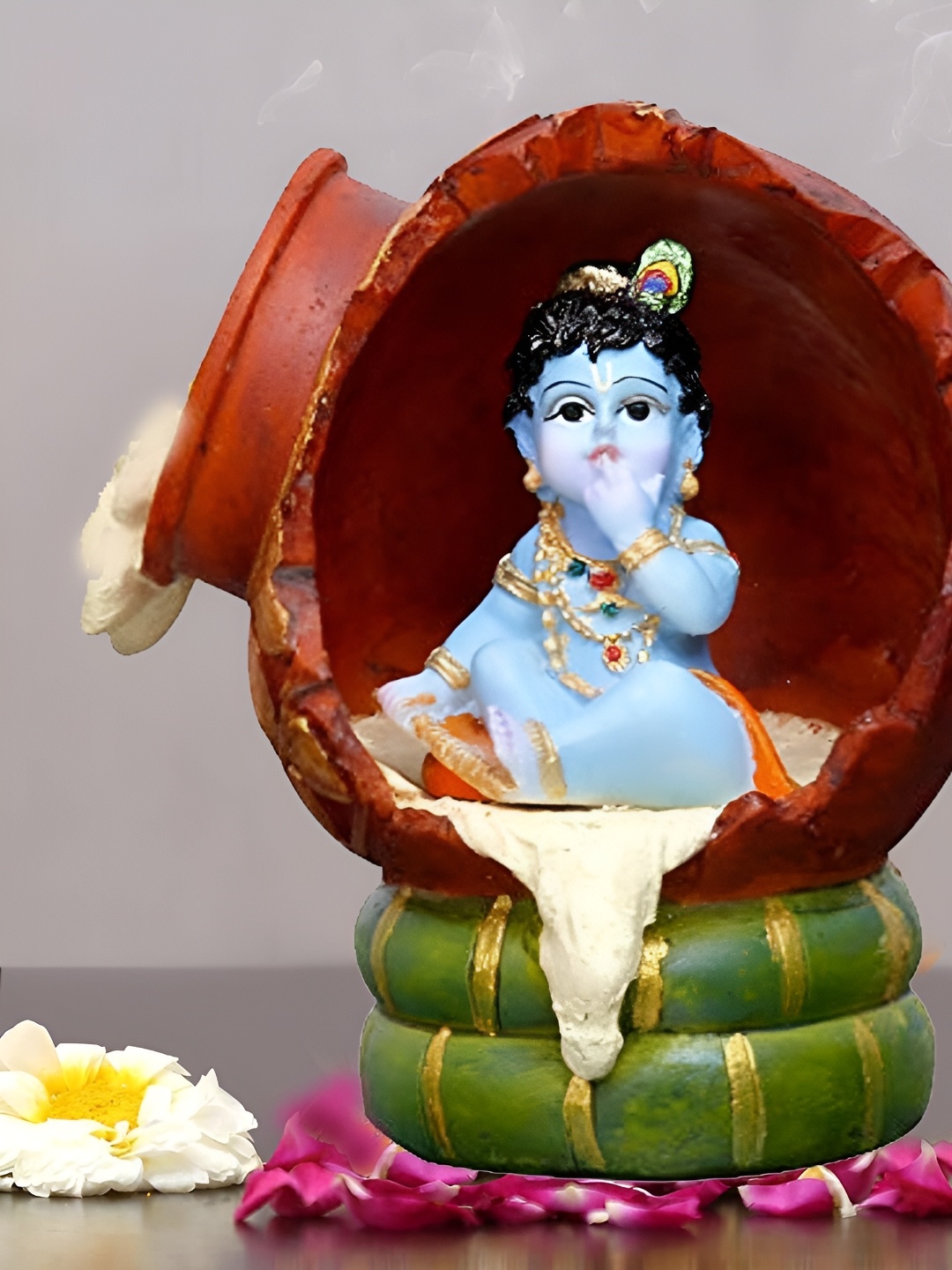 

krishnagallery1Blue GOL Matki Lord Krishna Murti Makhan Chor Marble Finish Showpiece, Blue