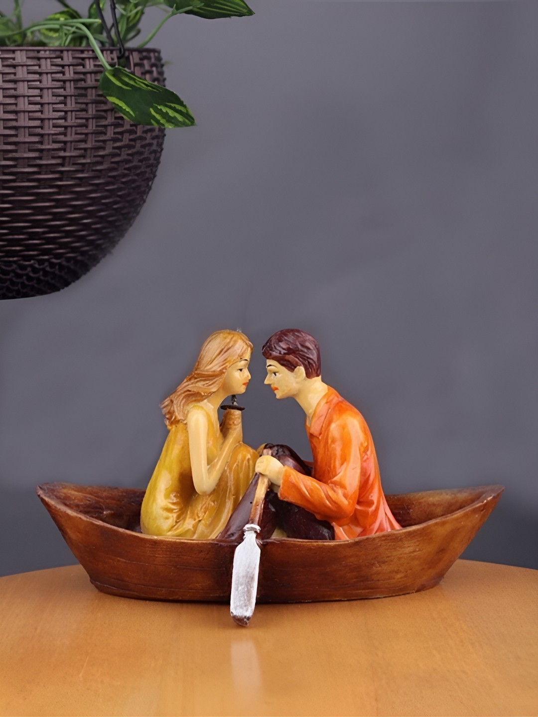 

krishnagallery1 Orange & Yellow Marble Boat Love Couple Decorative Showpiece