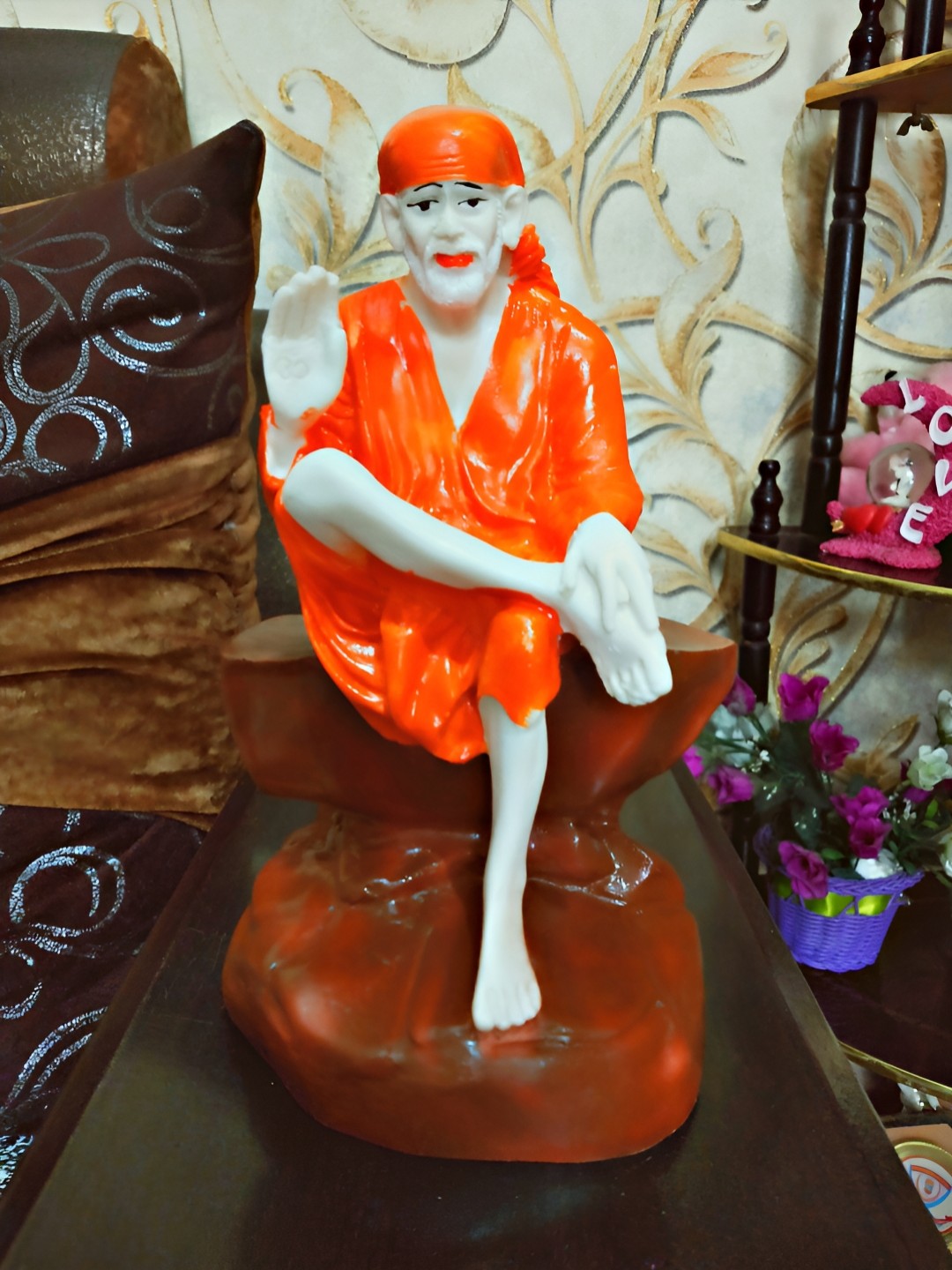 

krishnagallery1 White & Orange Marble Sai Baba Statue Decorative Showpiece
