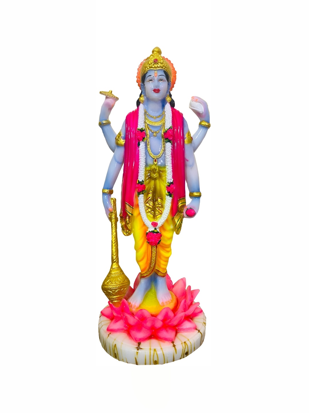 

krishnagallery1 GoldToned & Blue Vishnu Bhagwan Murti Marble Finish Decorative Showpiece, Gold