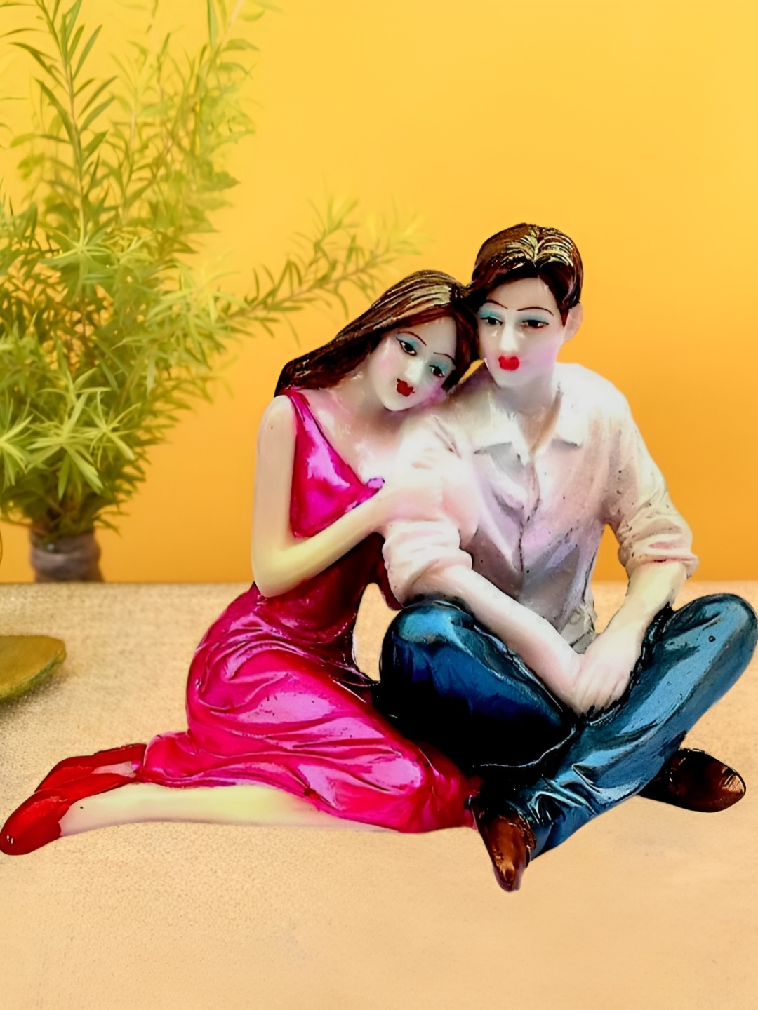 

krishnagallery1 White & Pink Marble Sitting Couple Decorative Showpiece