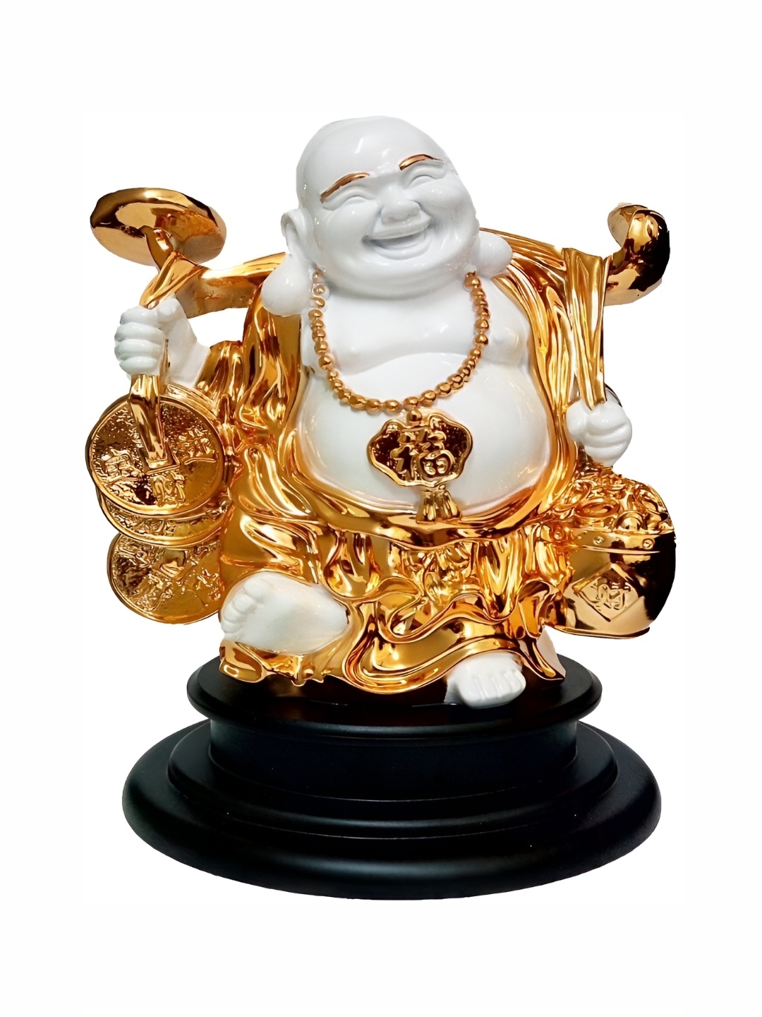 

krishnagallery1 White & Gold Wooden Buddha Idol Showpiece