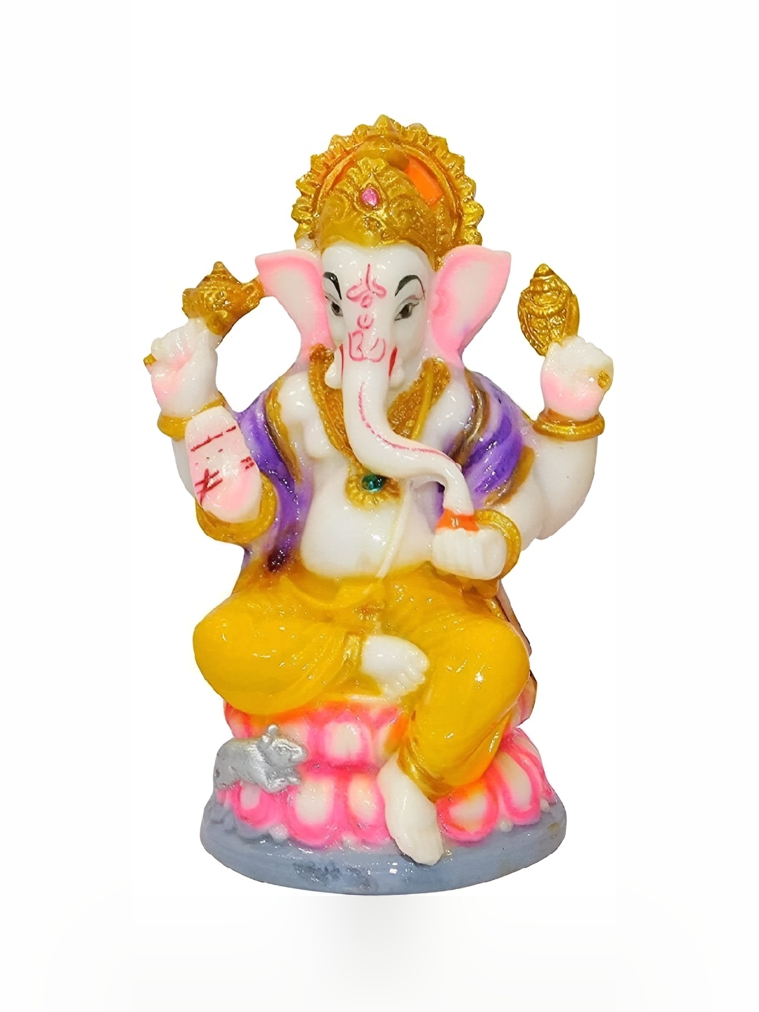 

krishnagallery1 White & Gold Toned Marble Ganesh Murti Decorative Showpiece