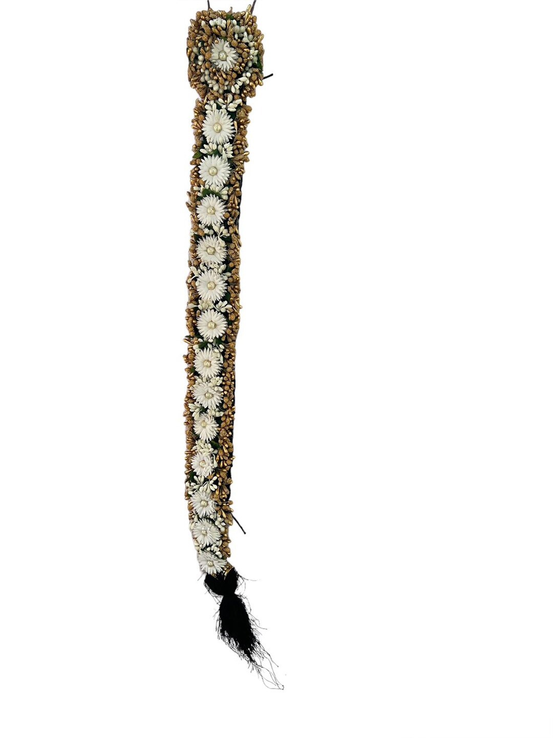 

VAGHBHATT Bharatanatyam Poola Jadalu Kunjalam Billalu 24cm Braid Hair Extension - White 12, Gold