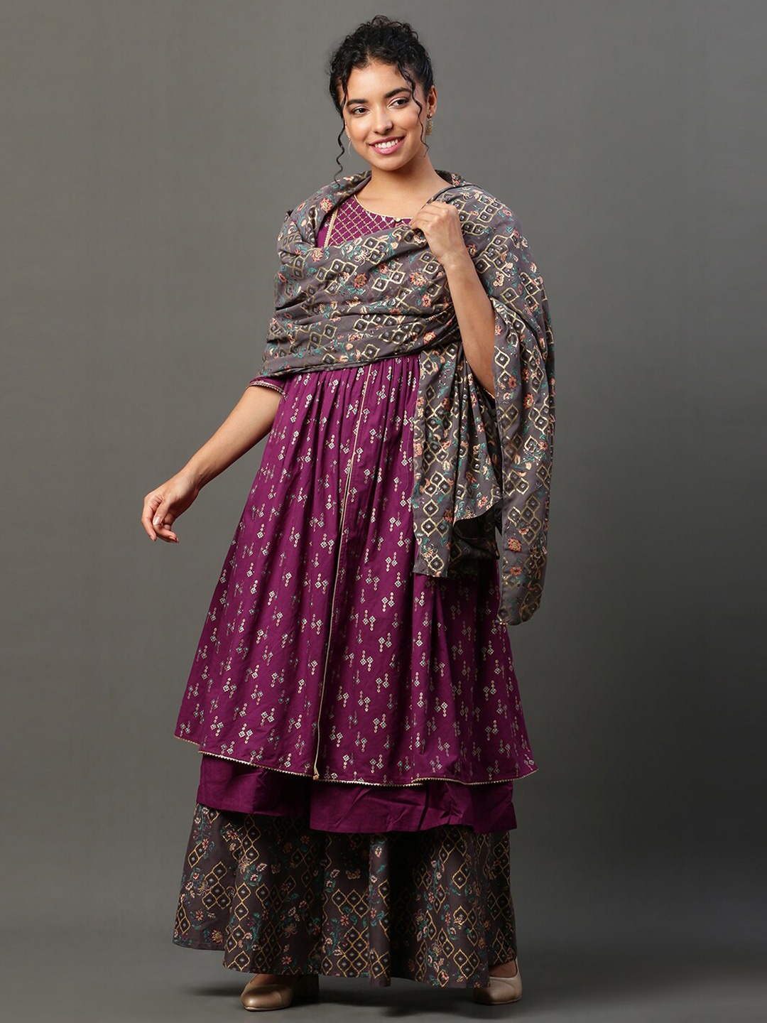 

AURELIA Ethnic Motifs Printed Dupatta, Grey